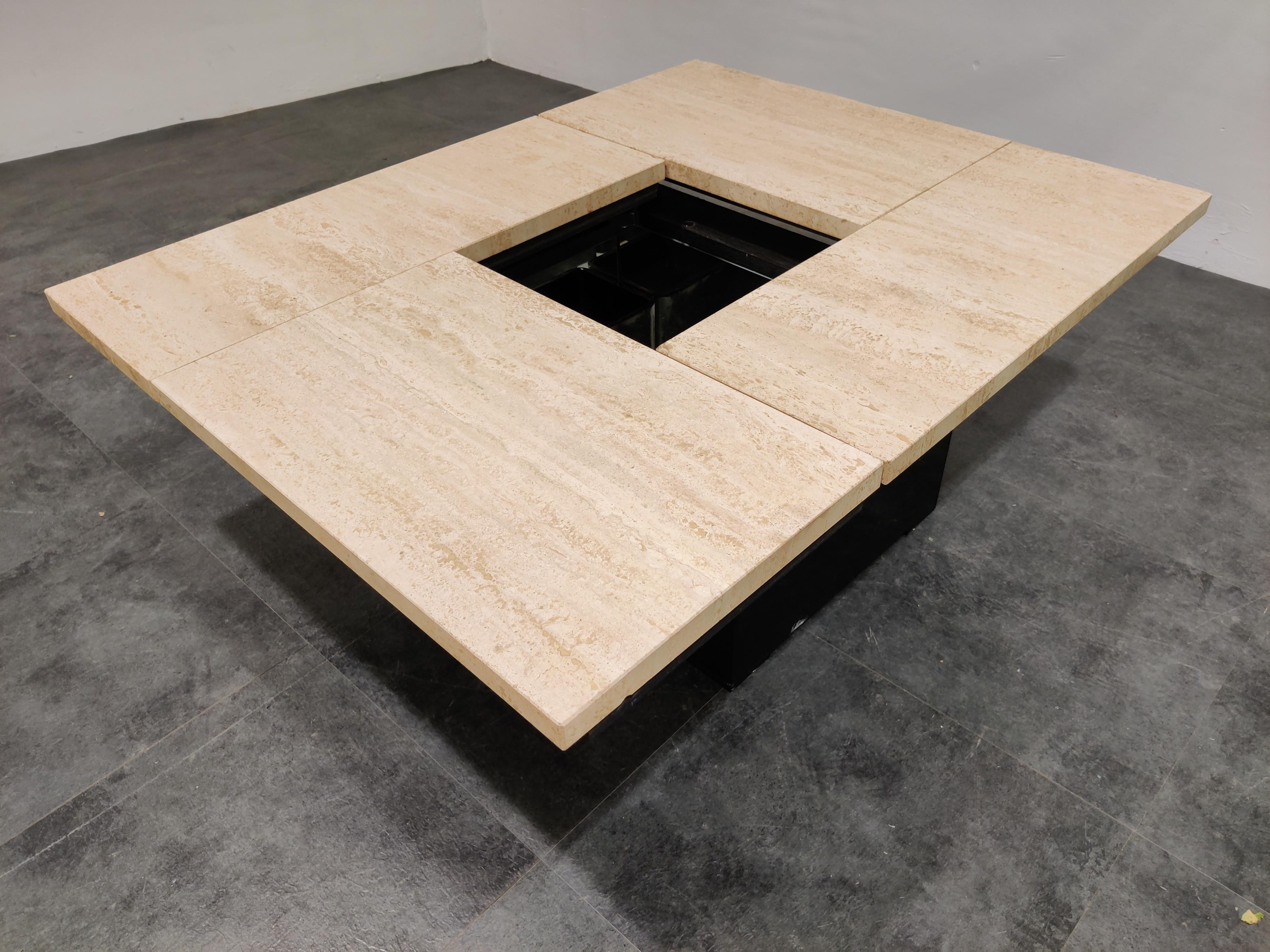 Late 20th Century Vintage Travertine Hidden Bar Coffee Table, 1970s For Sale