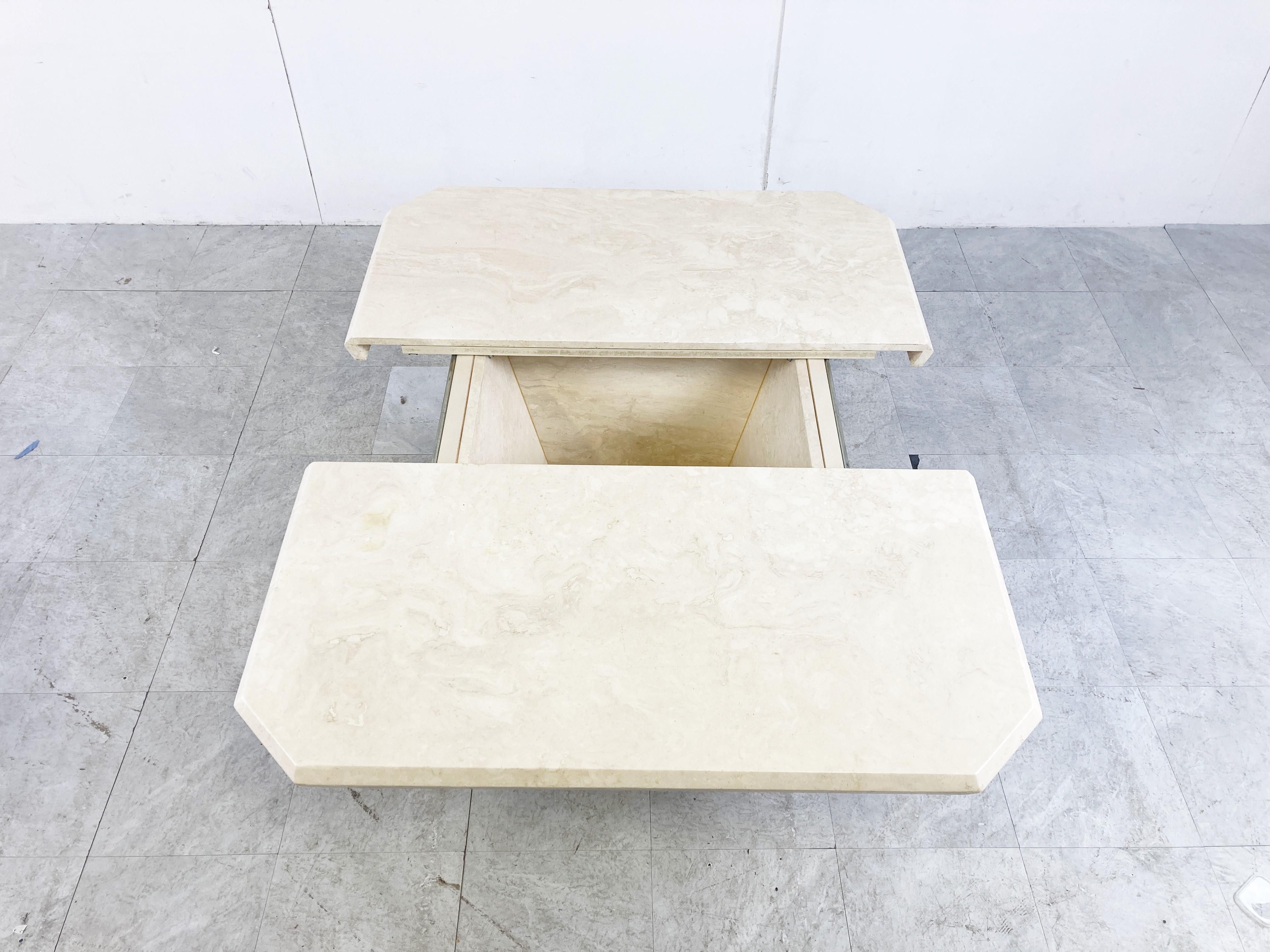 Vintage Travertine Hidden Bar Coffee Table, 1970s For Sale 1