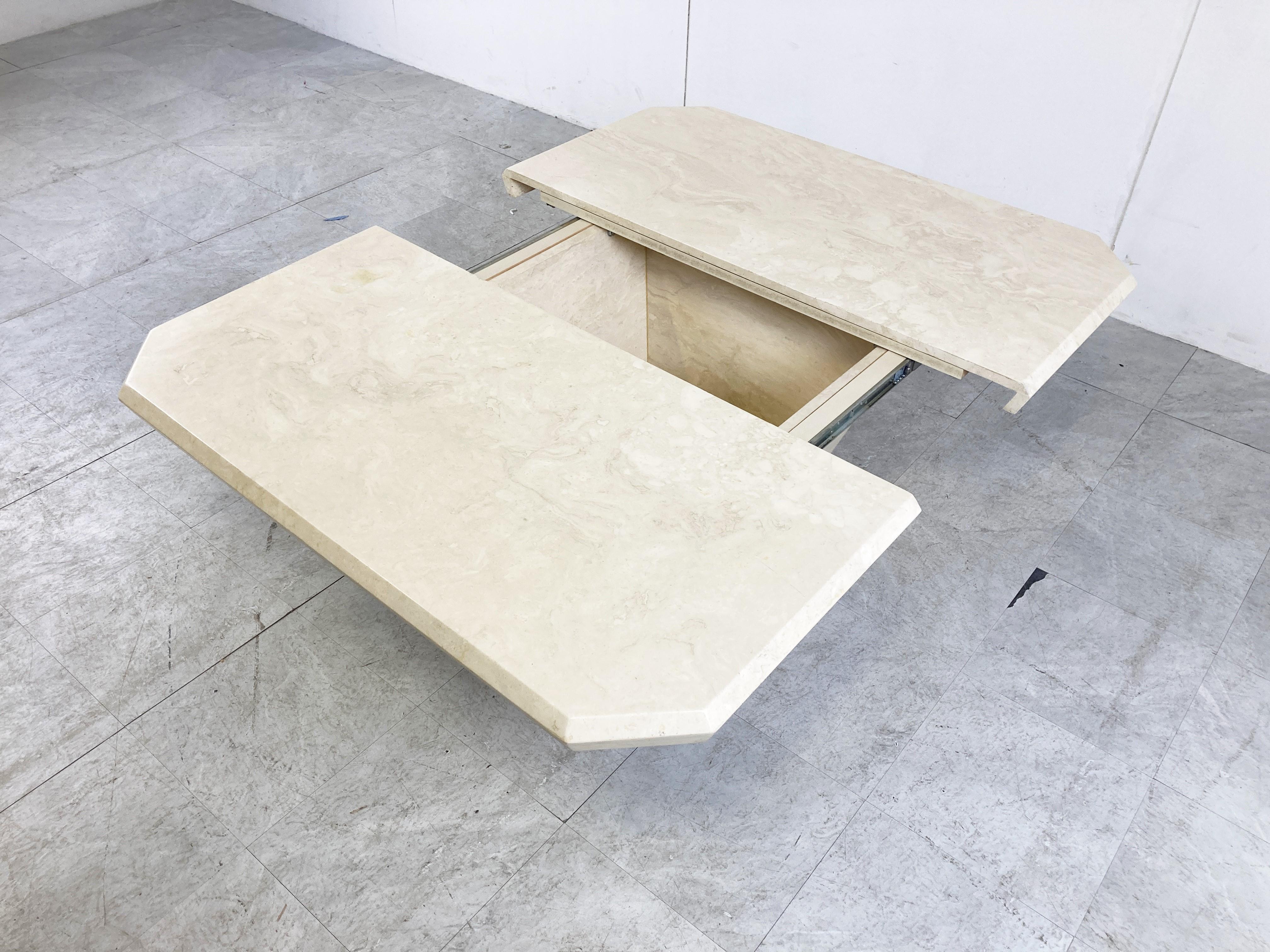 Vintage Travertine Hidden Bar Coffee Table, 1970s For Sale 3