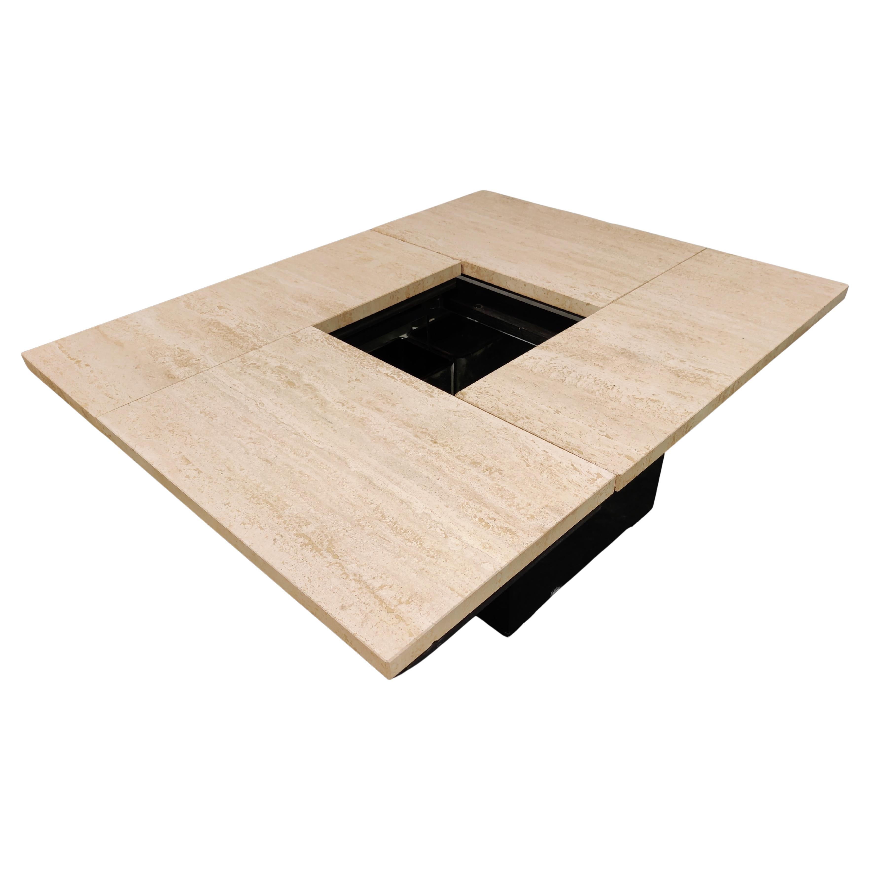 Vintage Travertine Hidden Bar Coffee Table, 1970s For Sale