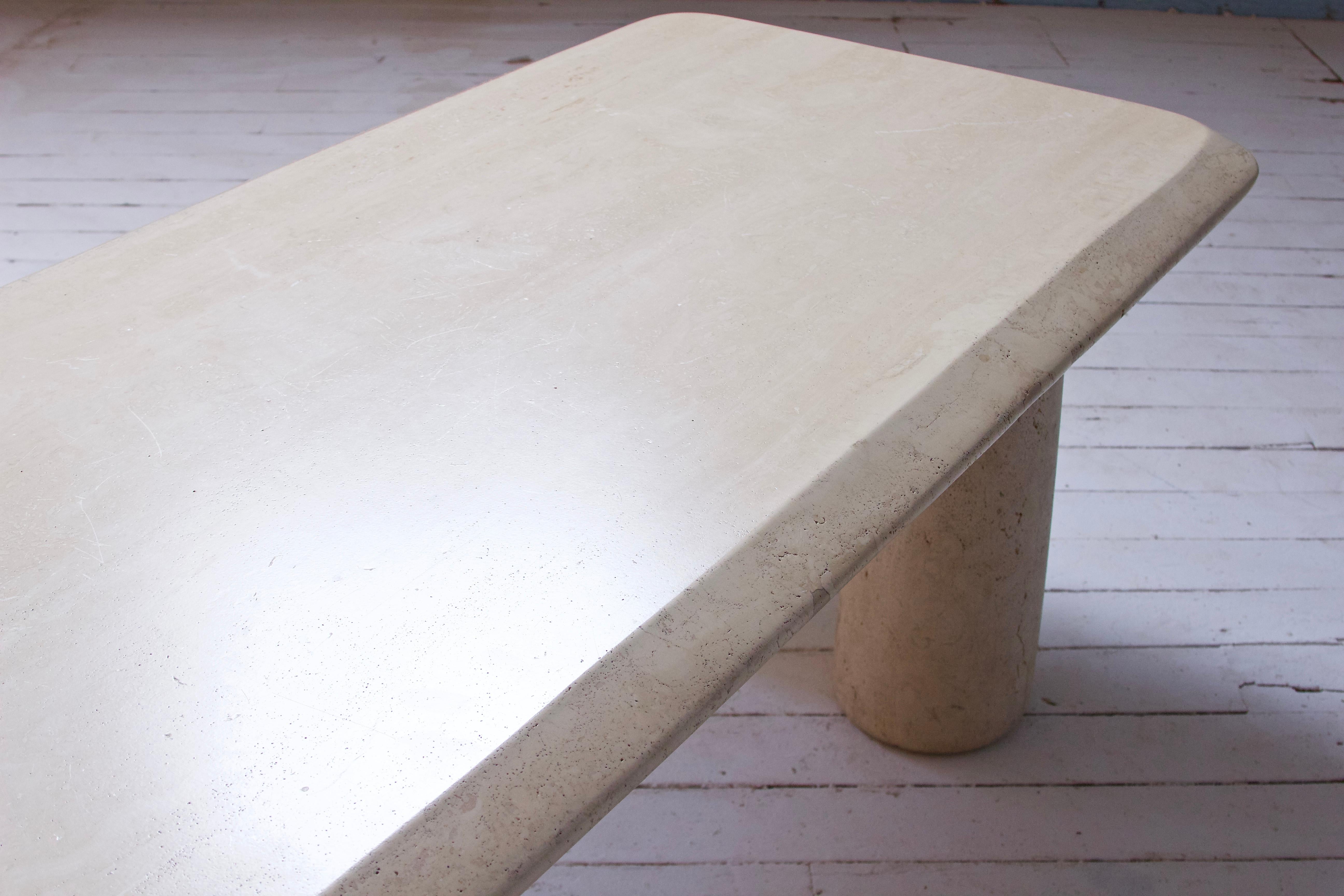 Polished Vintage Travertine Coffee Table in the Style of Mario Bellini, Italy, 1970s