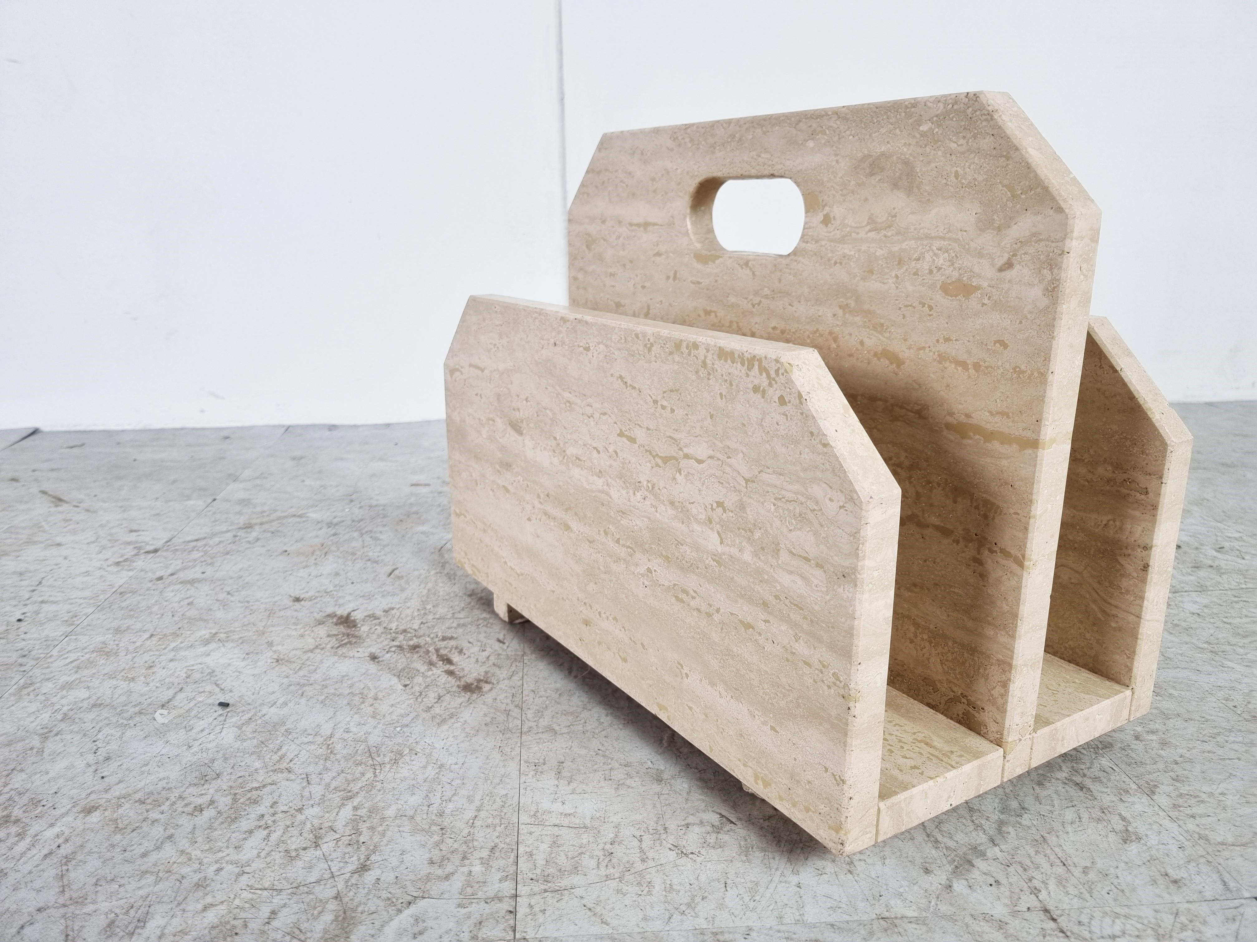 Italian Vintage Travertine Magazine Holder, 1970s For Sale