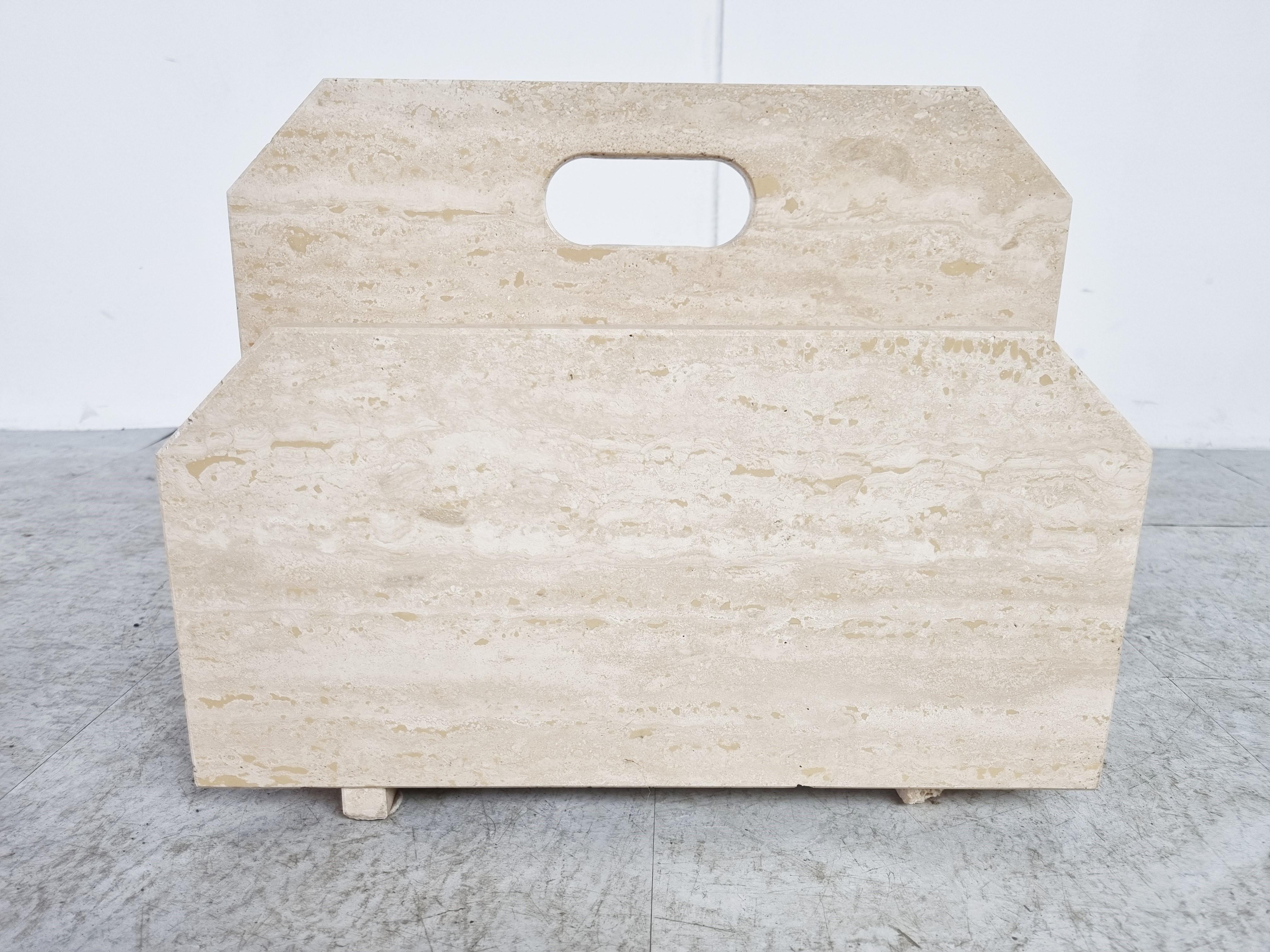 Vintage Travertine Magazine Holder, 1970s In Good Condition For Sale In HEVERLEE, BE