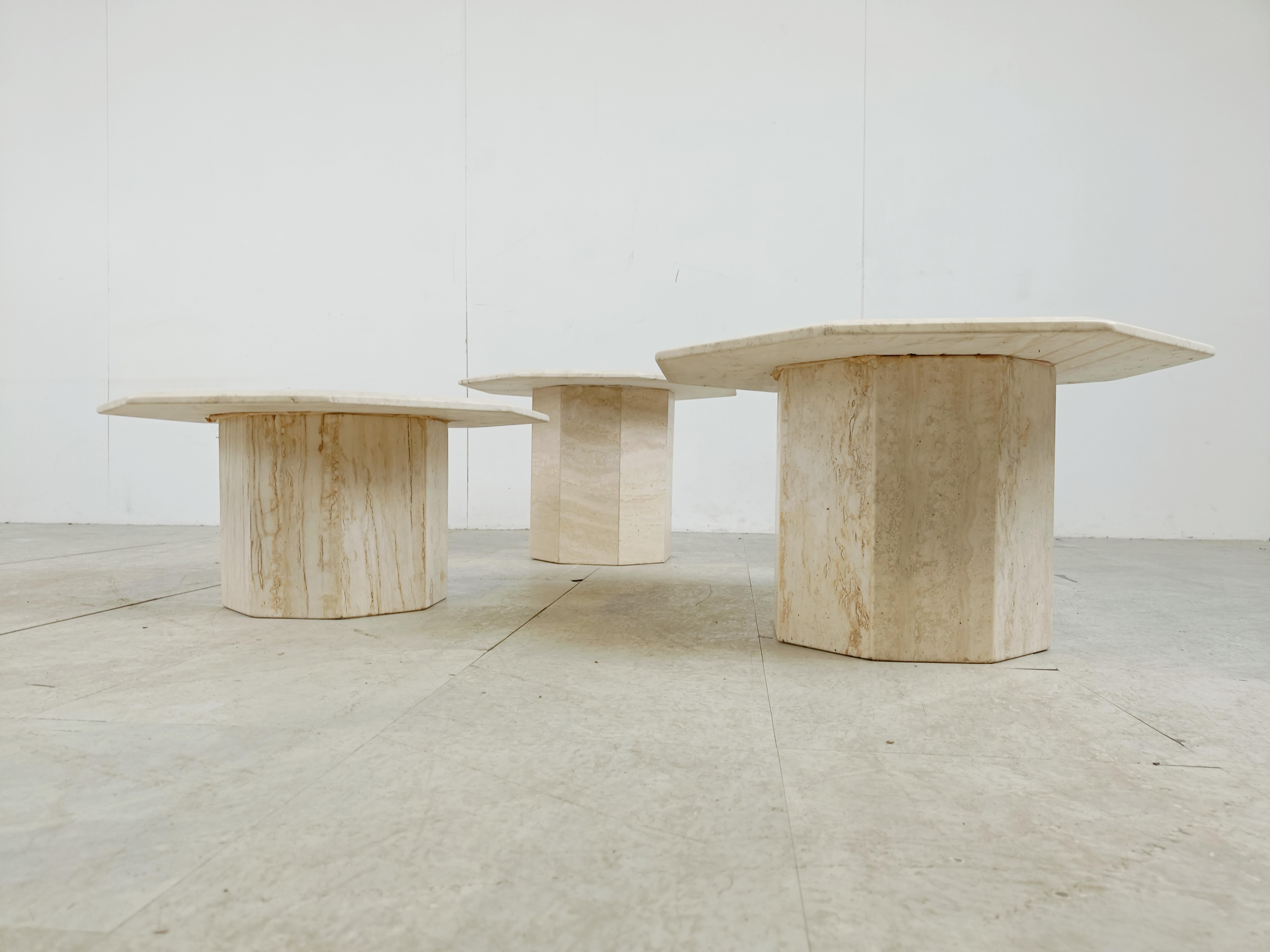 Vintage travertine nesting or side tables, 1970s  In Good Condition In HEVERLEE, BE