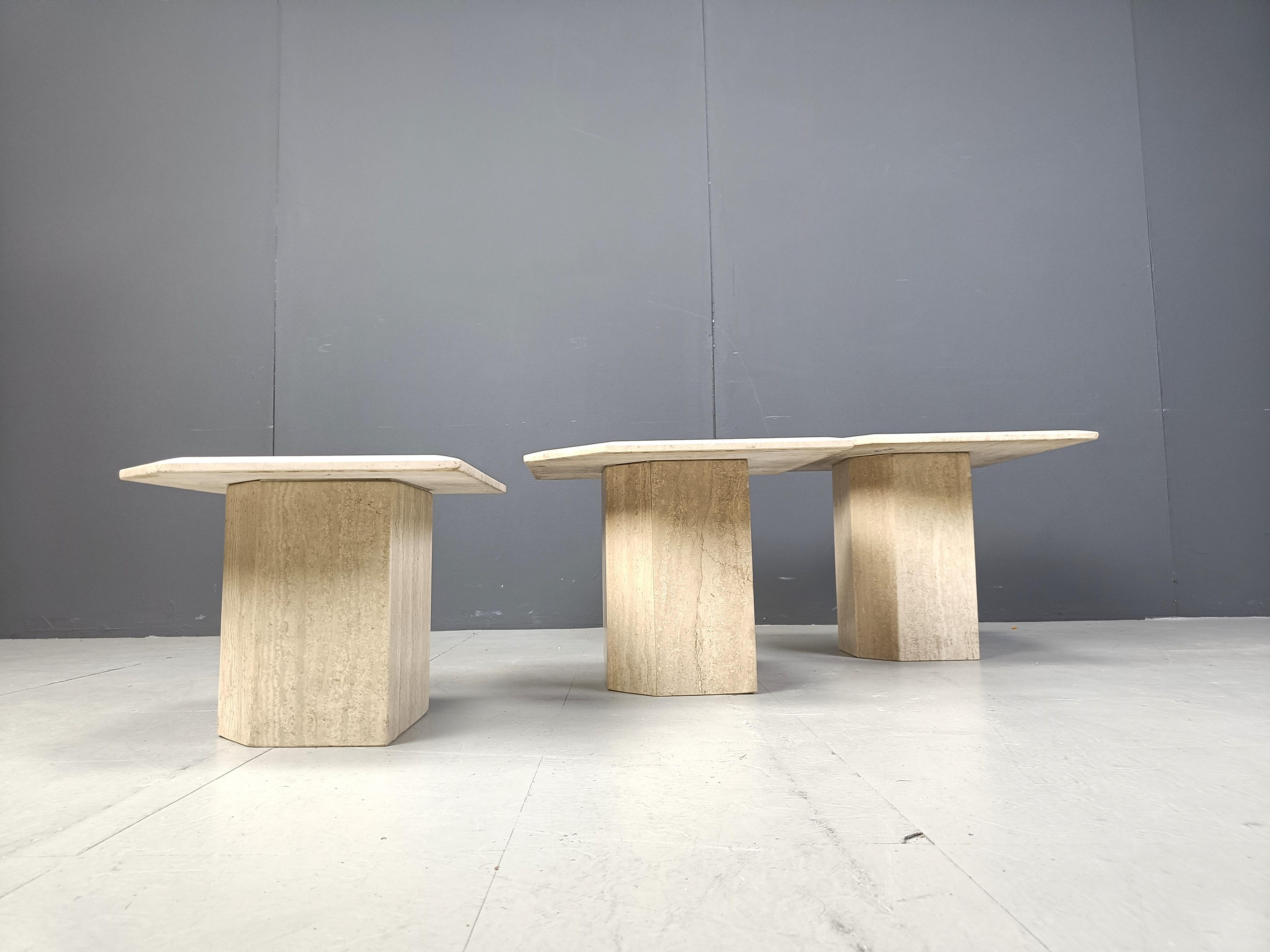Tables gigognes ou tables d'appoint vintage en travertin, années 1970 en vente 3