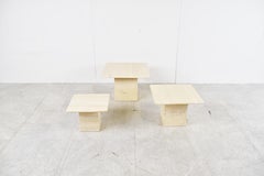Vintage travertine nesting tables or side tables, 1970s