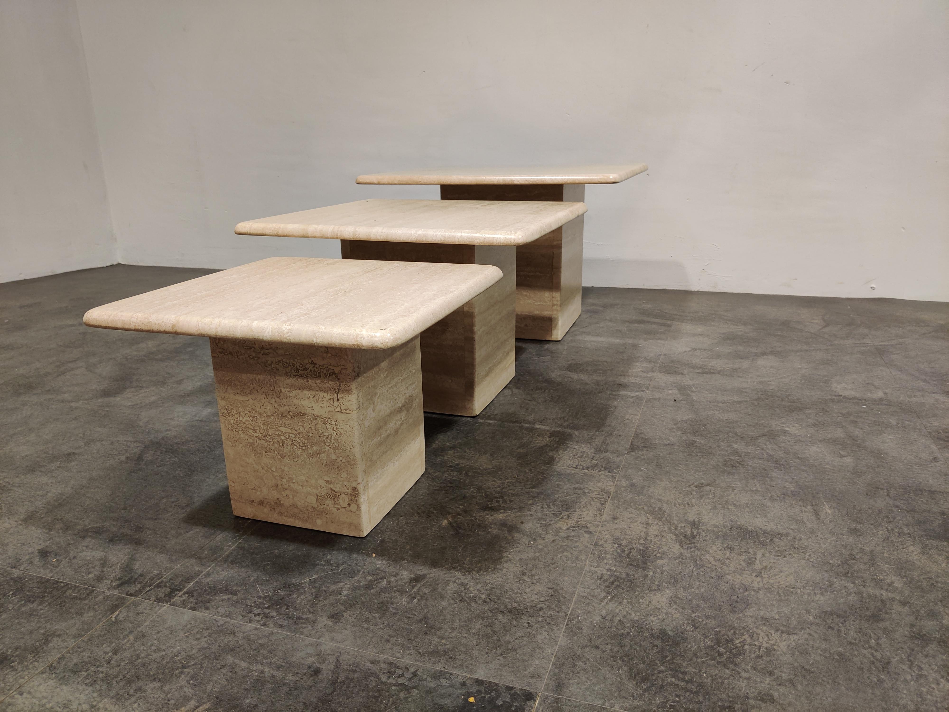 Mid-Century Modern Vintage Travertine Nesting Tables or Side Tables, 1970s