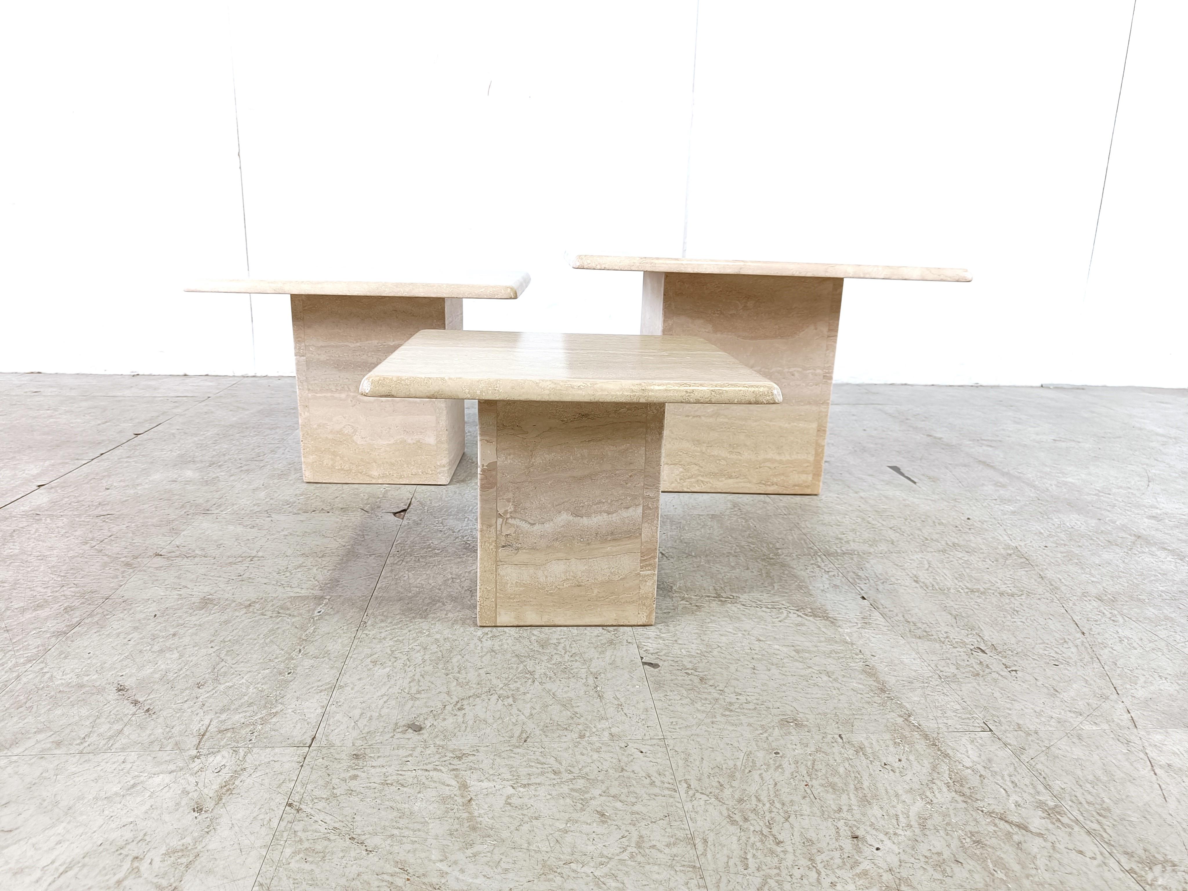 Vintage travertine nesting tables or side tables, 1970s In Good Condition For Sale In HEVERLEE, BE