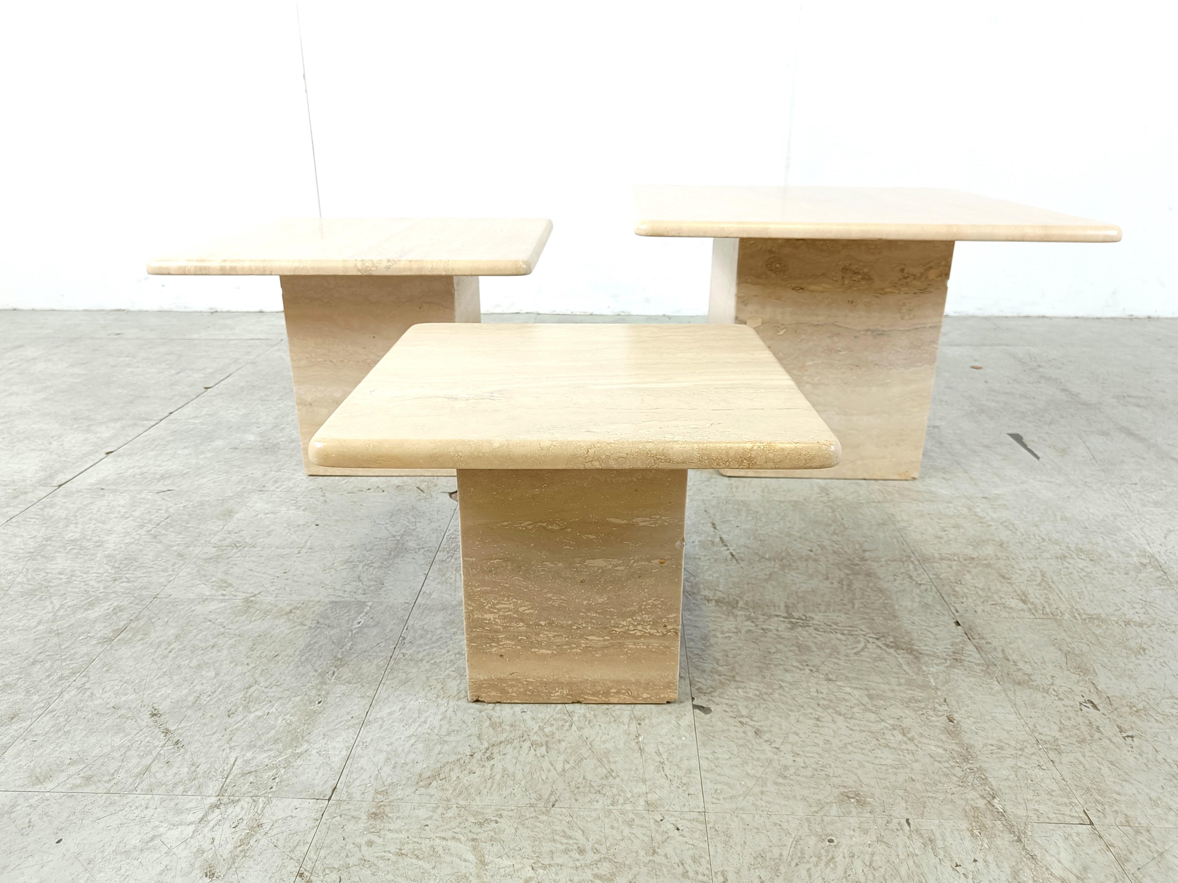 Vintage travertine nesting tables or side tables, 1970s In Good Condition In HEVERLEE, BE