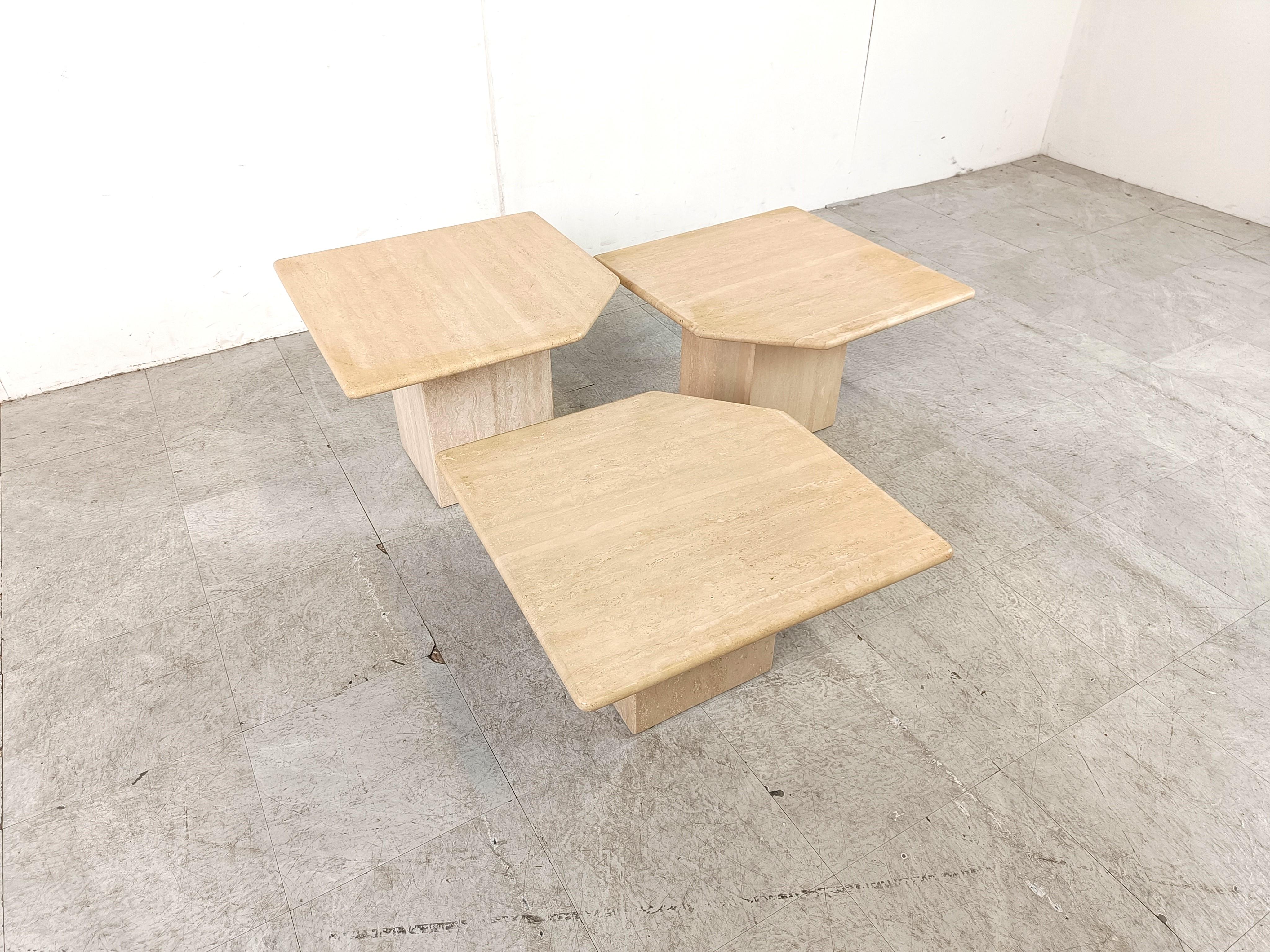 Vintage travertine nesting tables or side tables, 1970s In Good Condition In HEVERLEE, BE