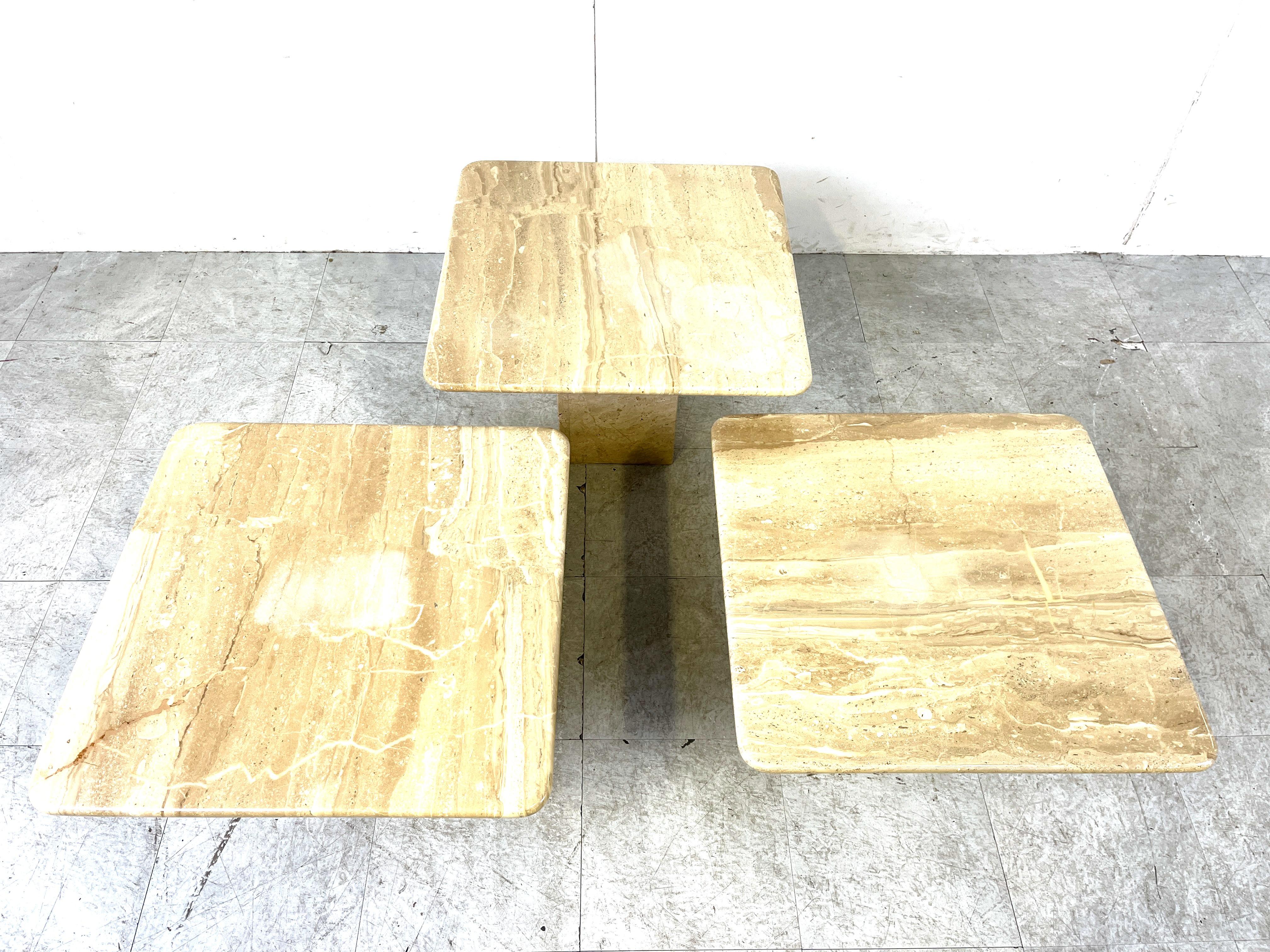 Vintage travertine nesting tables or side tables, 1970s In Good Condition For Sale In HEVERLEE, BE