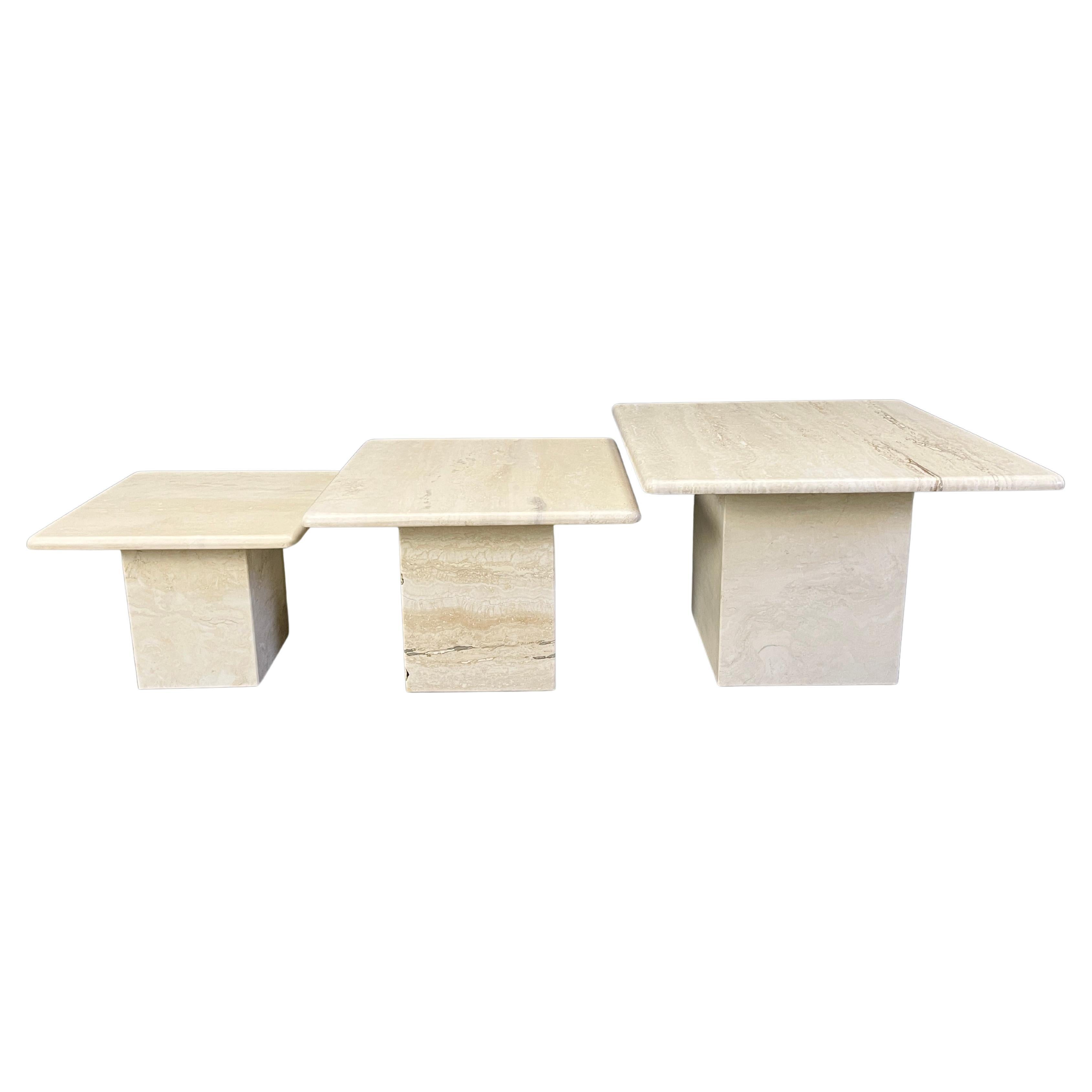 Vintage travertine nesting tables or side tables, 1970s For Sale