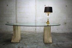 Vintage Travertine Oval Dining Table by Studio Simon Italy, 1980s