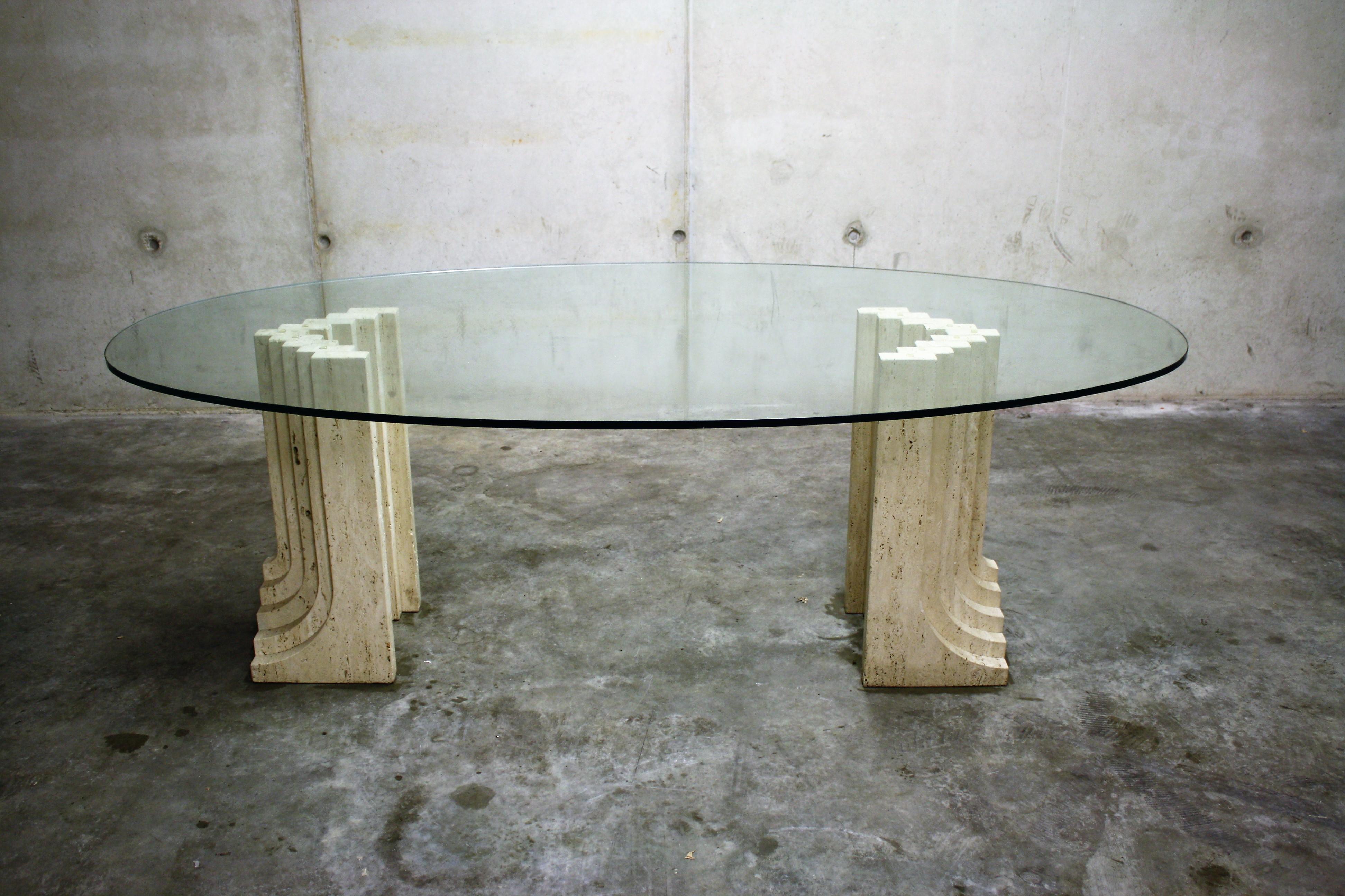 Mid-Century Modern Vintage Travertine Oval Dining Table by Studio Simon Italy, 1980s