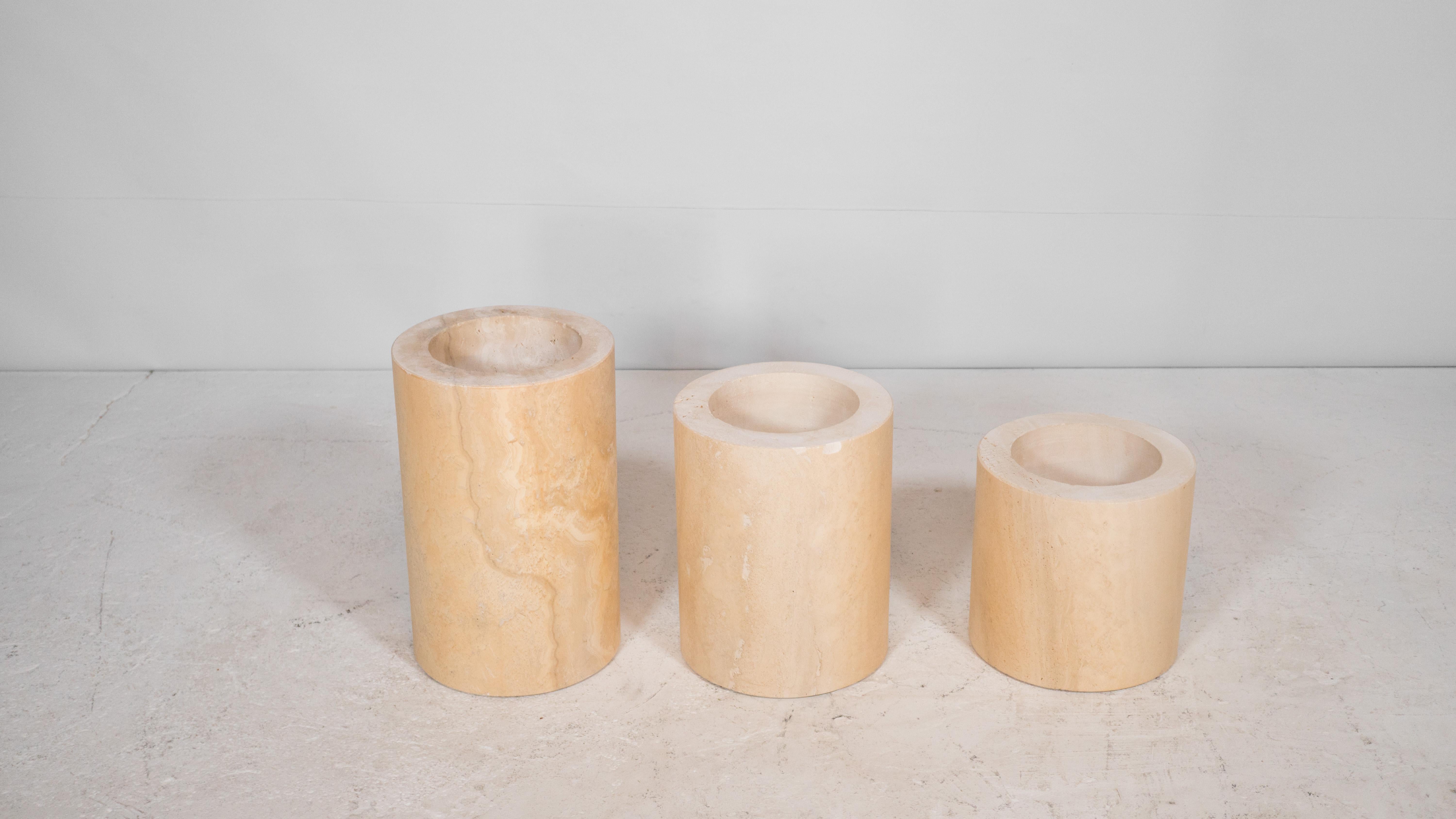 Vintage Travertine Round Pedestal Tiered Coffee Tables - Set of 3 7