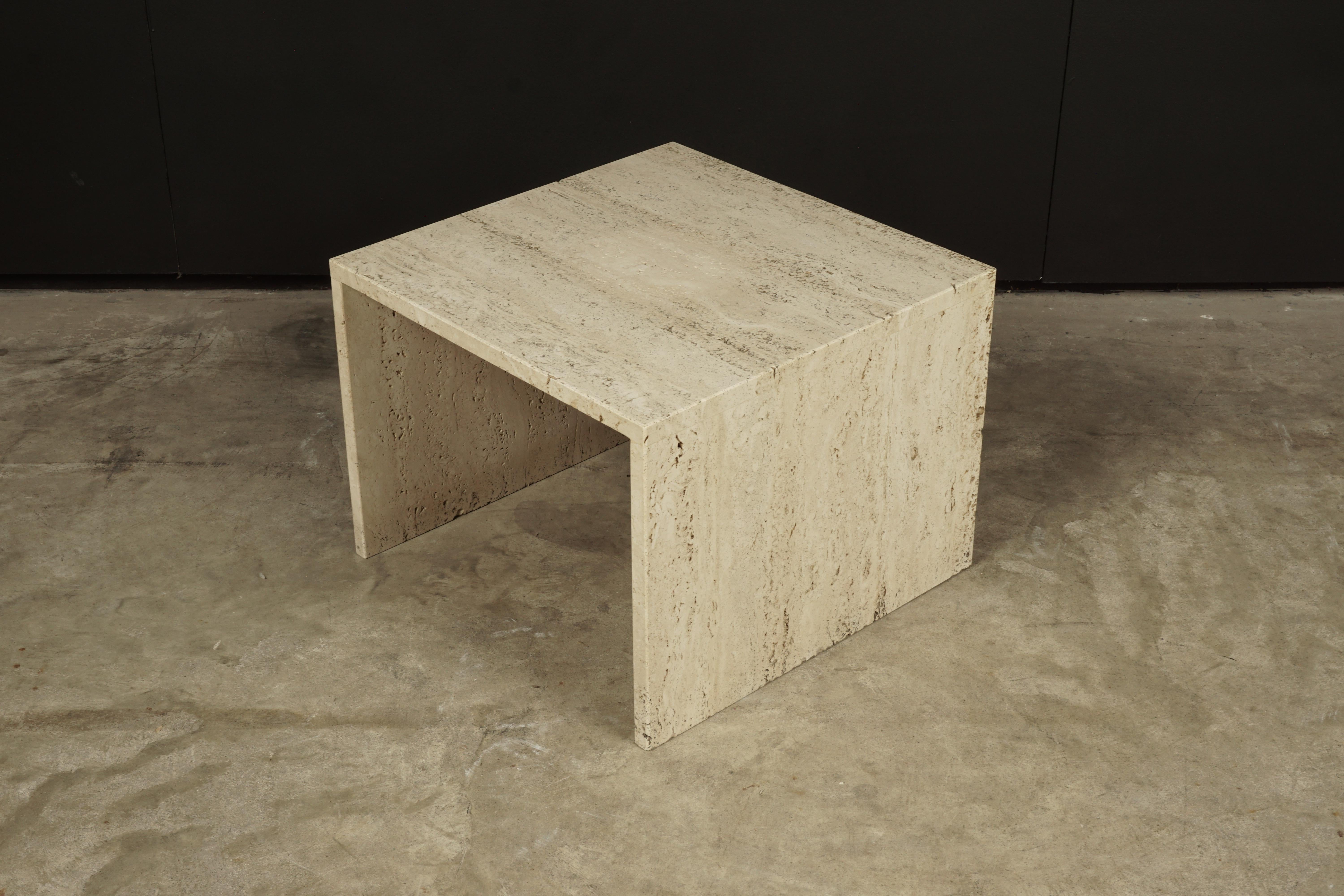 European Vintage Travertine Side Table from France, 1960s