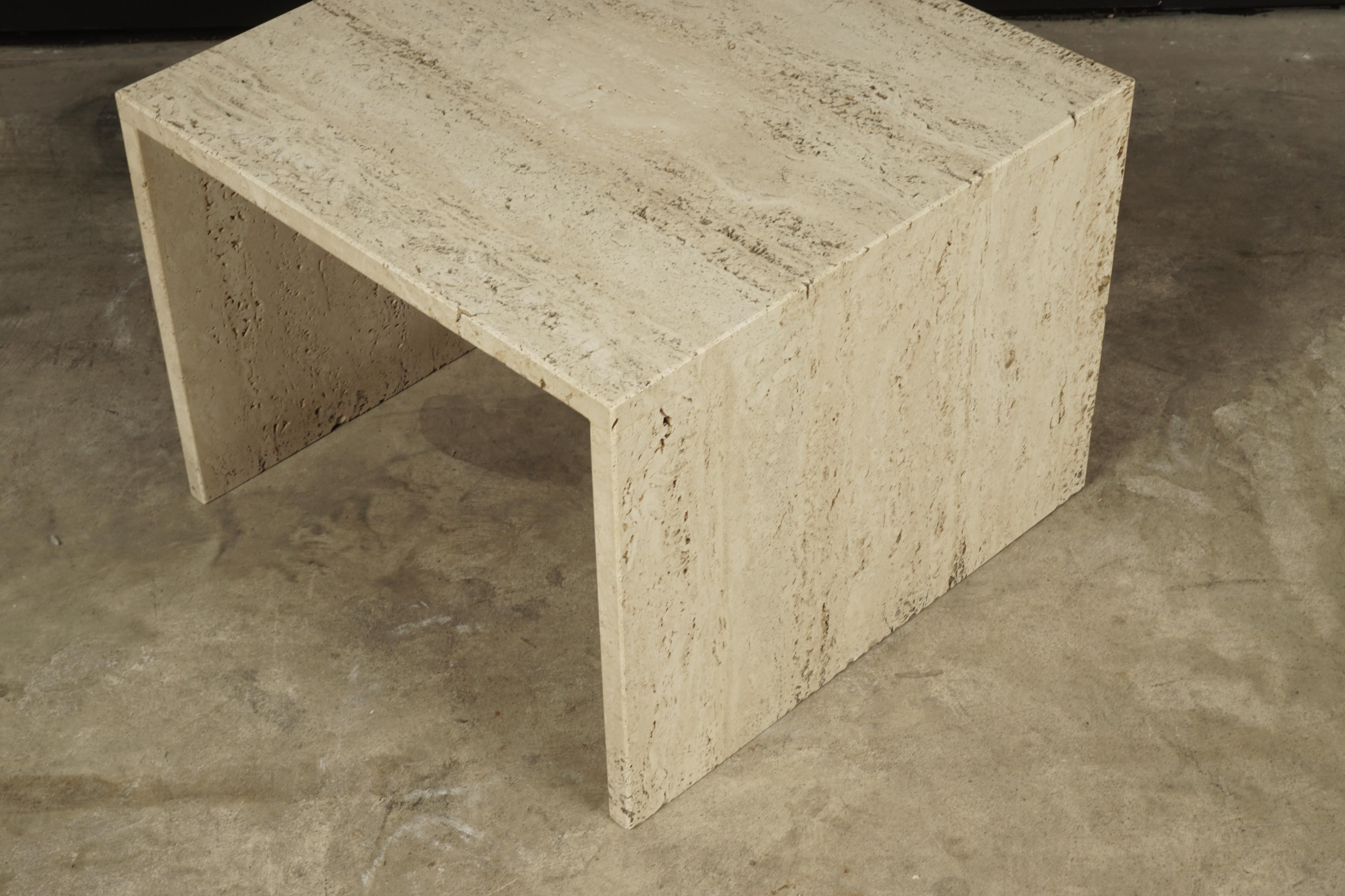Vintage Travertine Side Table from France, 1960s In Good Condition In Nashville, TN