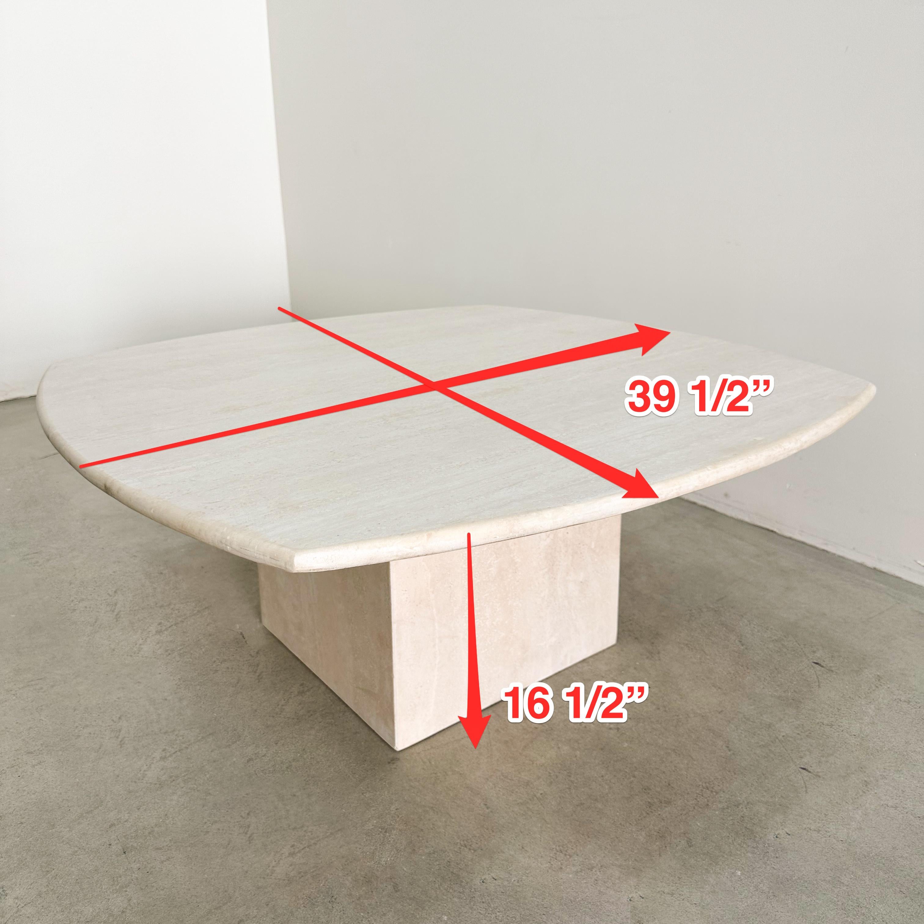 Vintage 1980s Travertine Square Coffee Table with Rounded Edge For Sale 6