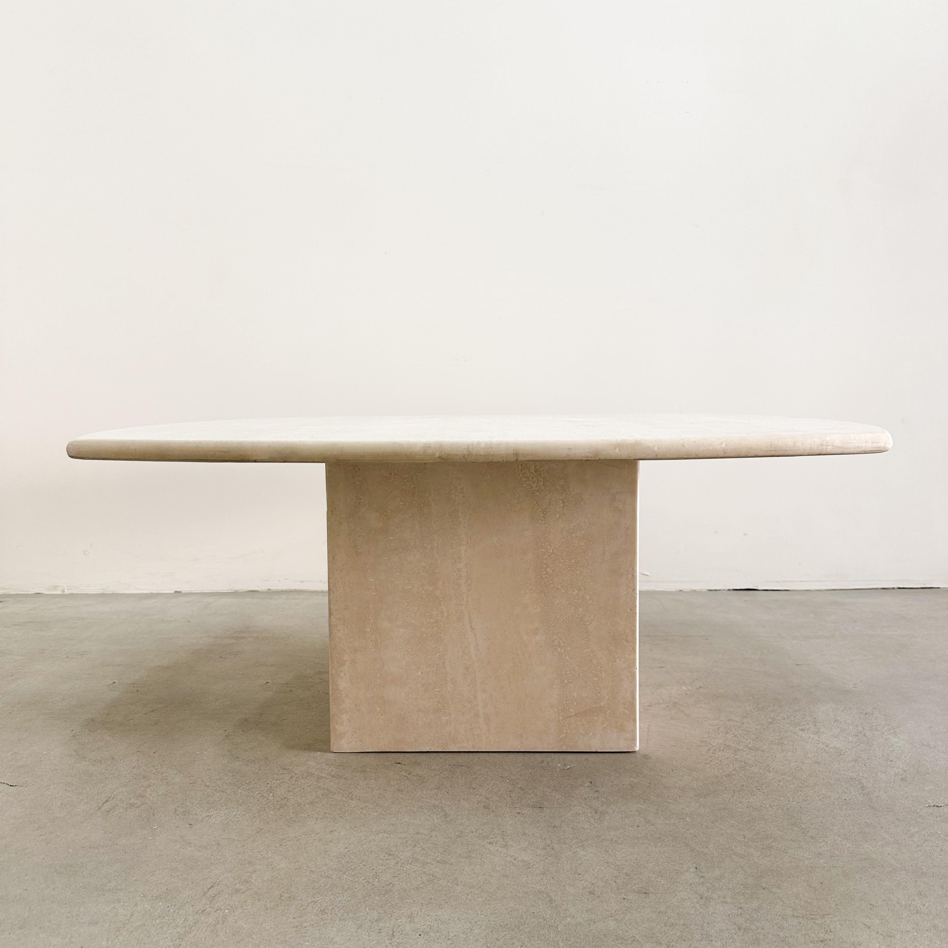 Post-Modern Vintage 1980s Travertine Square Coffee Table with Rounded Edge For Sale