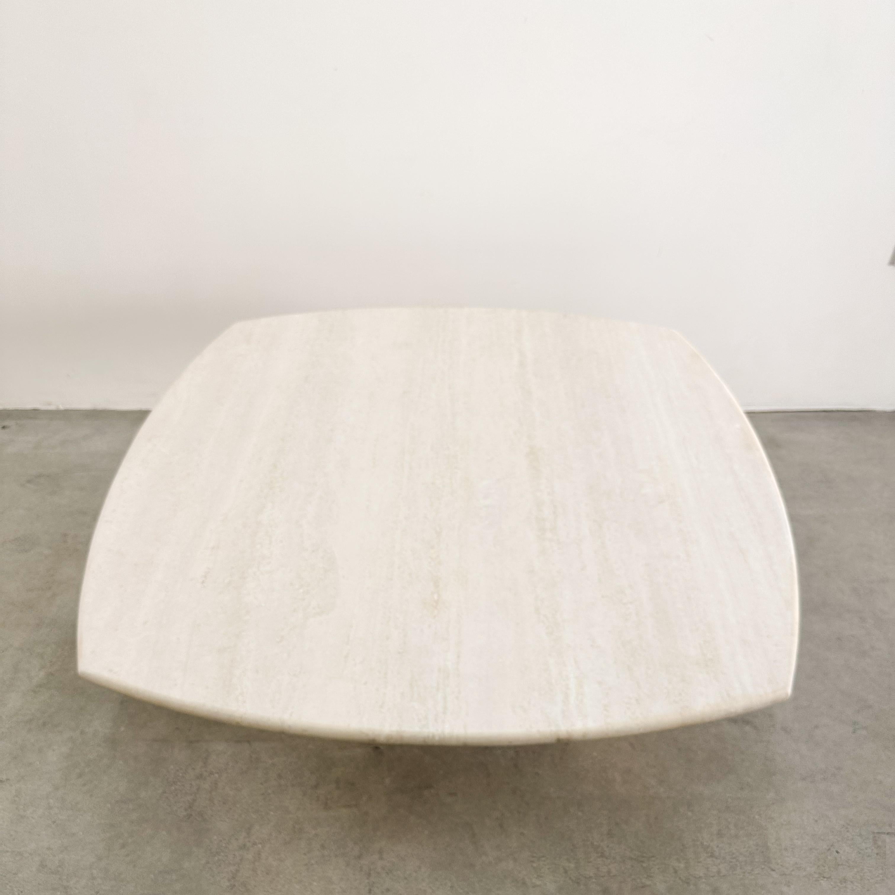 Late 20th Century Vintage 1980s Travertine Square Coffee Table with Rounded Edge For Sale