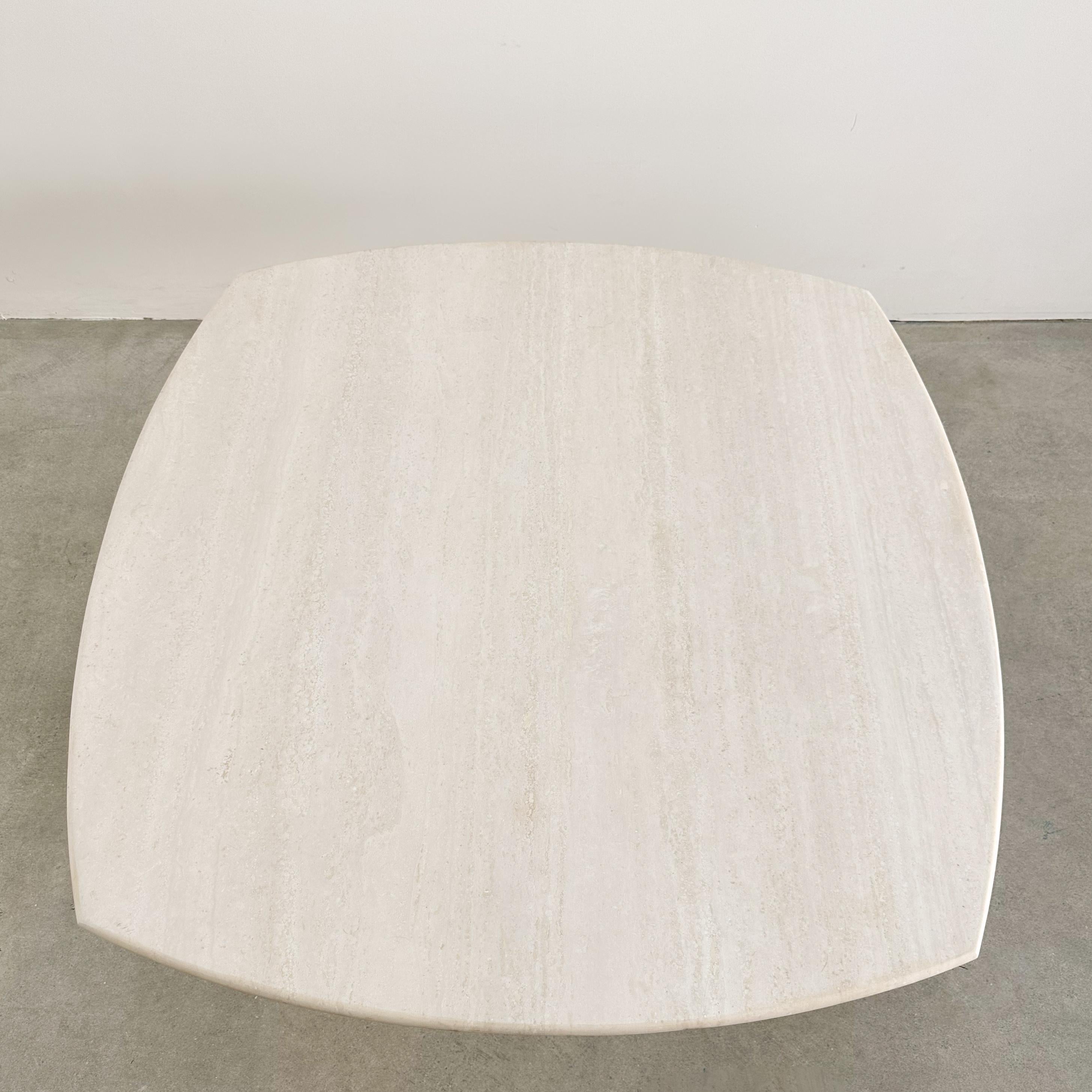 Vintage 1980s Travertine Square Coffee Table with Rounded Edge For Sale 1