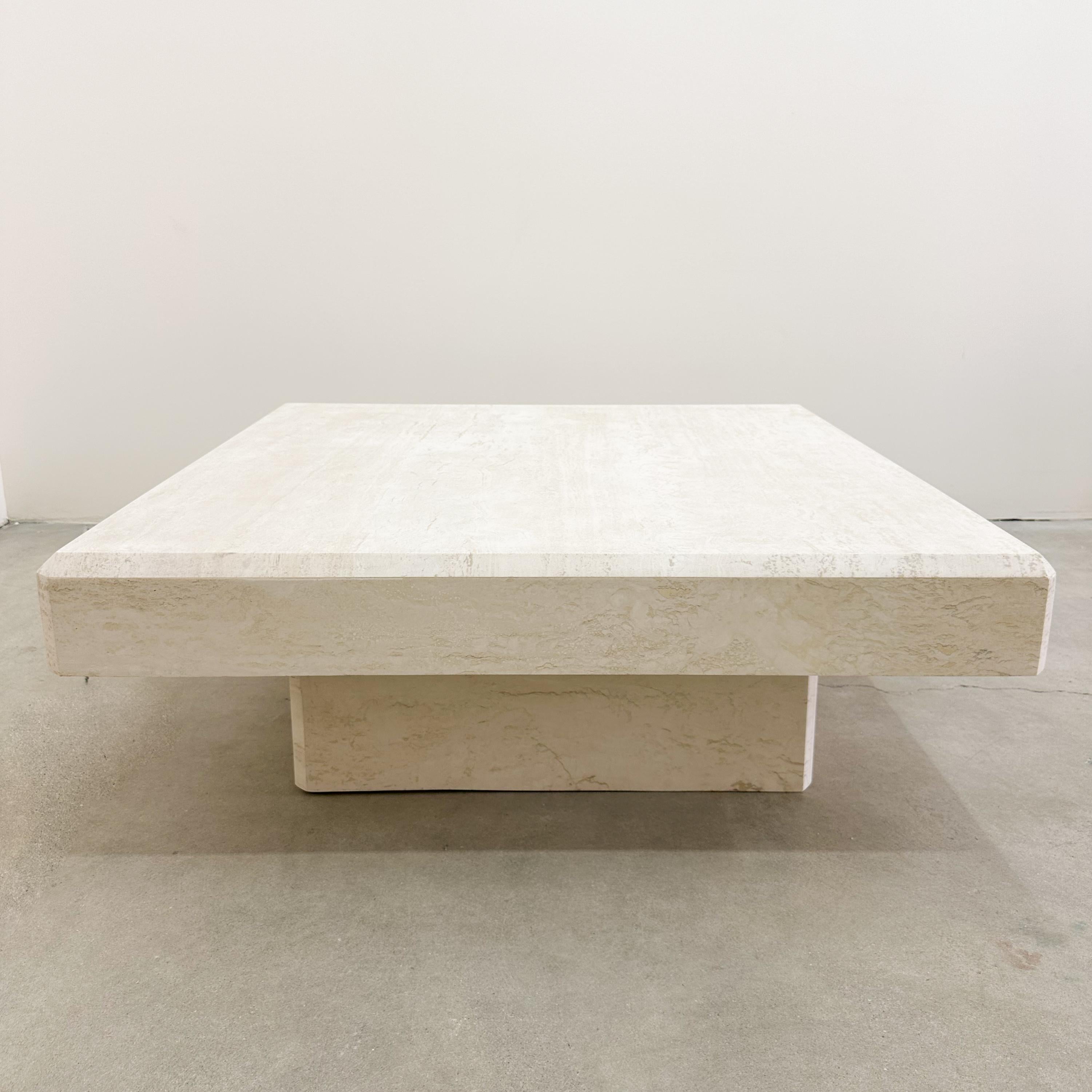 Vintage Travertine Square Stone Coffee Table Marble Postmodern MCM Retro Minimal 4