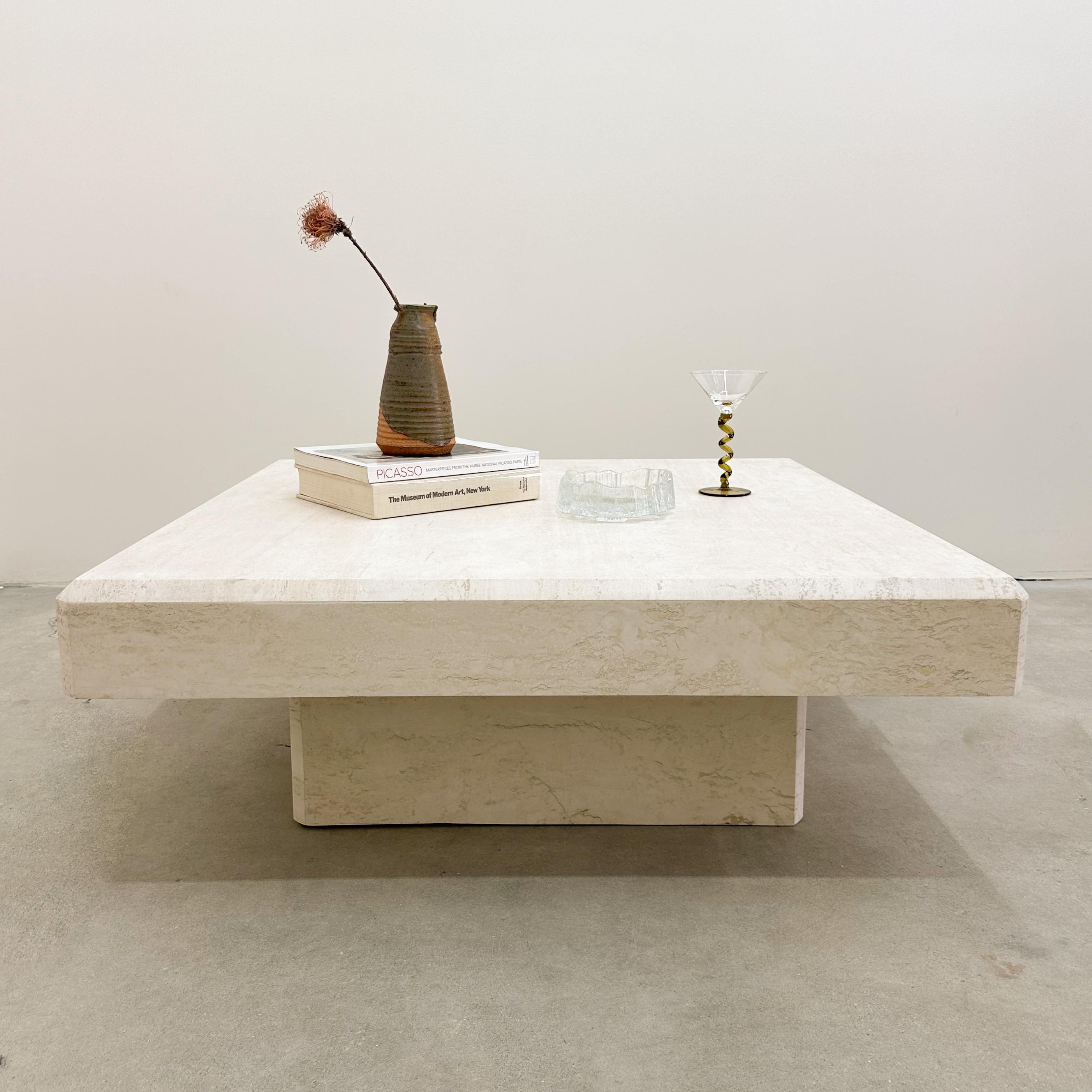 Vintage Travertine Square Stone Coffee Table Marble Postmodern MCM Retro Minimal 5