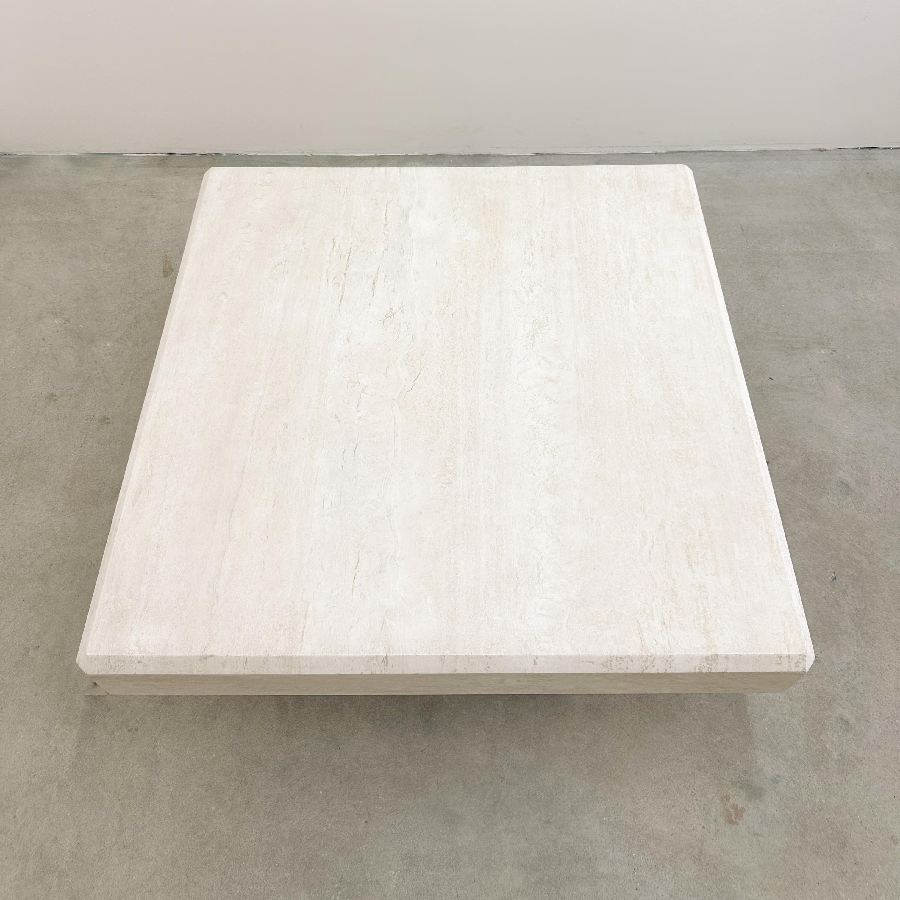 Mid-Century Modern Vintage Travertine Square Stone Coffee Table Marble Postmodern MCM Retro Minimal