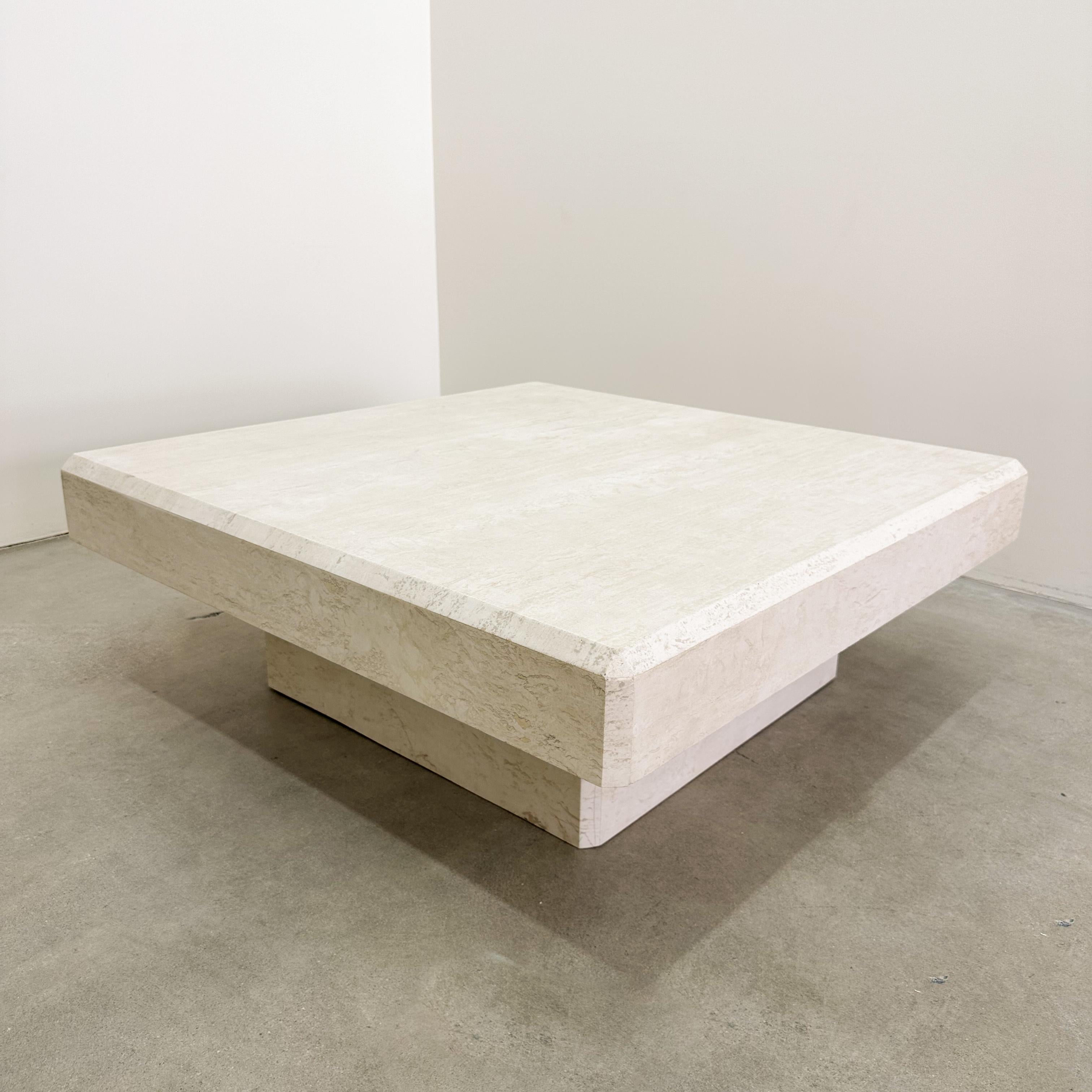 Unknown Vintage Travertine Square Stone Coffee Table Marble Postmodern MCM Retro Minimal