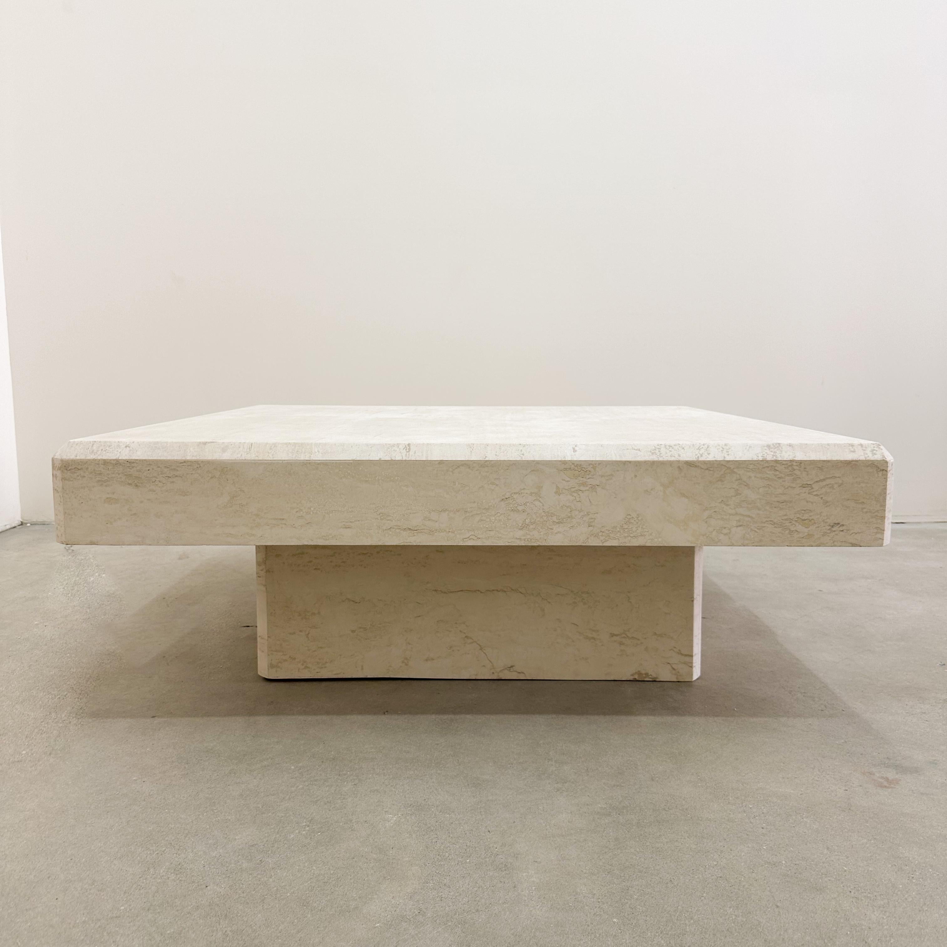 Vintage Travertine Square Stone Coffee Table Marble Postmodern MCM Retro Minimal 1