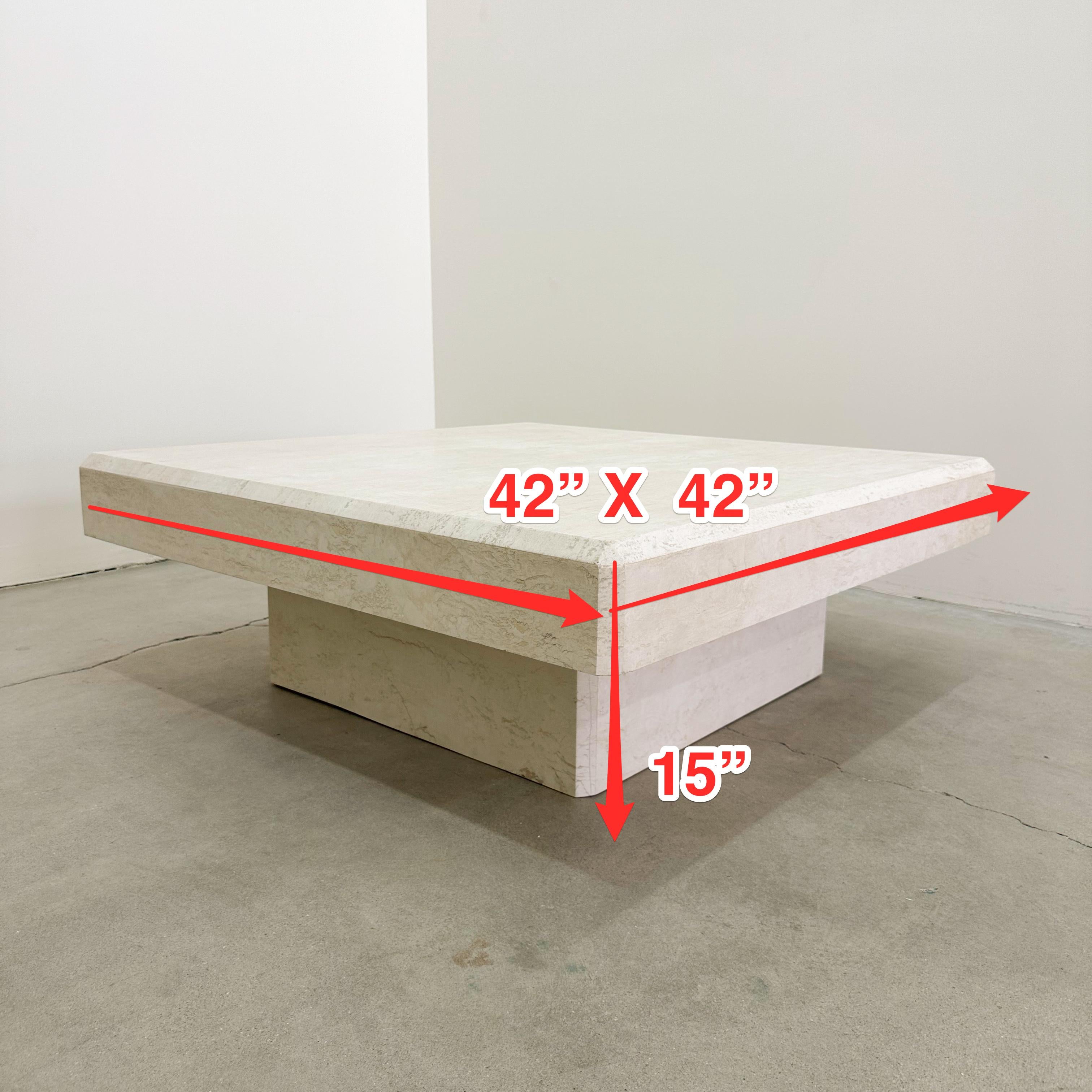 Vintage Travertine Square Stone Coffee Table Marble Postmodern MCM Retro Minimal 2