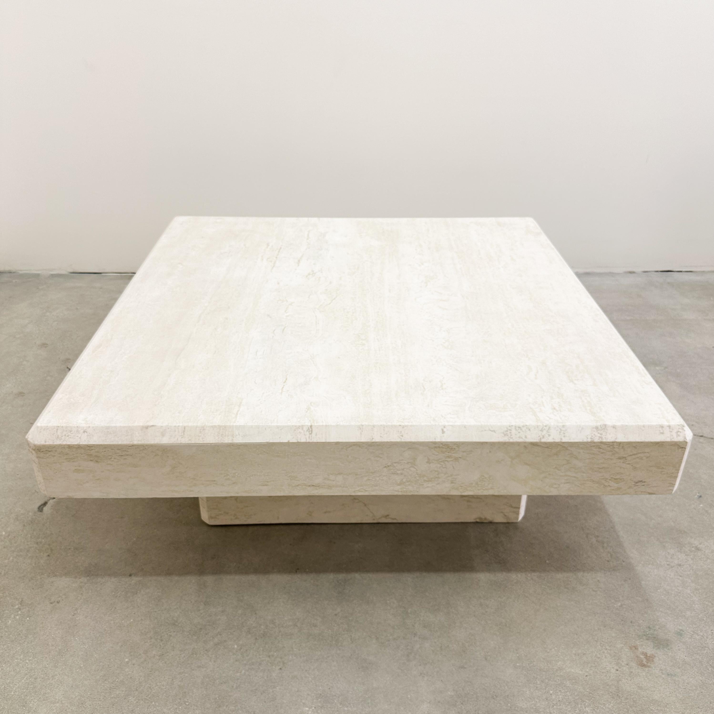 Vintage Travertine Square Stone Coffee Table Marble Postmodern MCM Retro Minimal 3