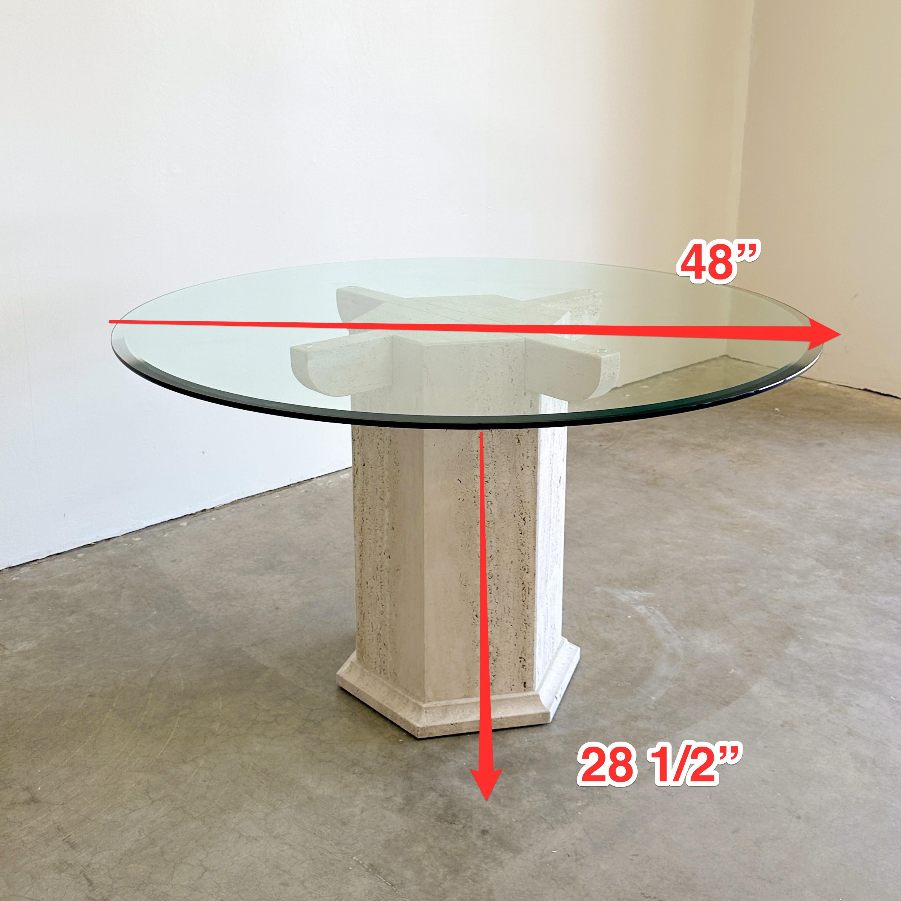 Vintage Travertine Stone And Glass  Dining Table Postmodern MCM 70s 80s Retro 4