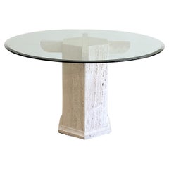 Vintage Travertine Stone And Glass  Dining Table Postmodern MCM 70s 80s Retro