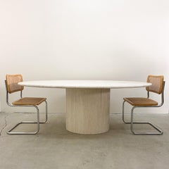 Vintage Travertine Stone Oval Dining Table