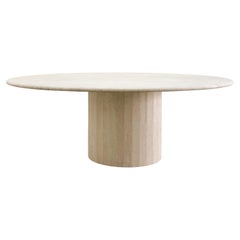 Vintage Travertine Stone Oval Dining Table 
