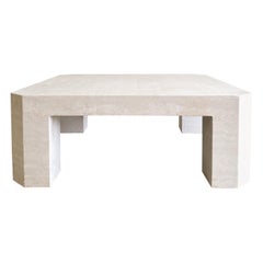 Vintage Travertine Stone Square Coffee Table Marble Postmodern MCM Retro Minimal