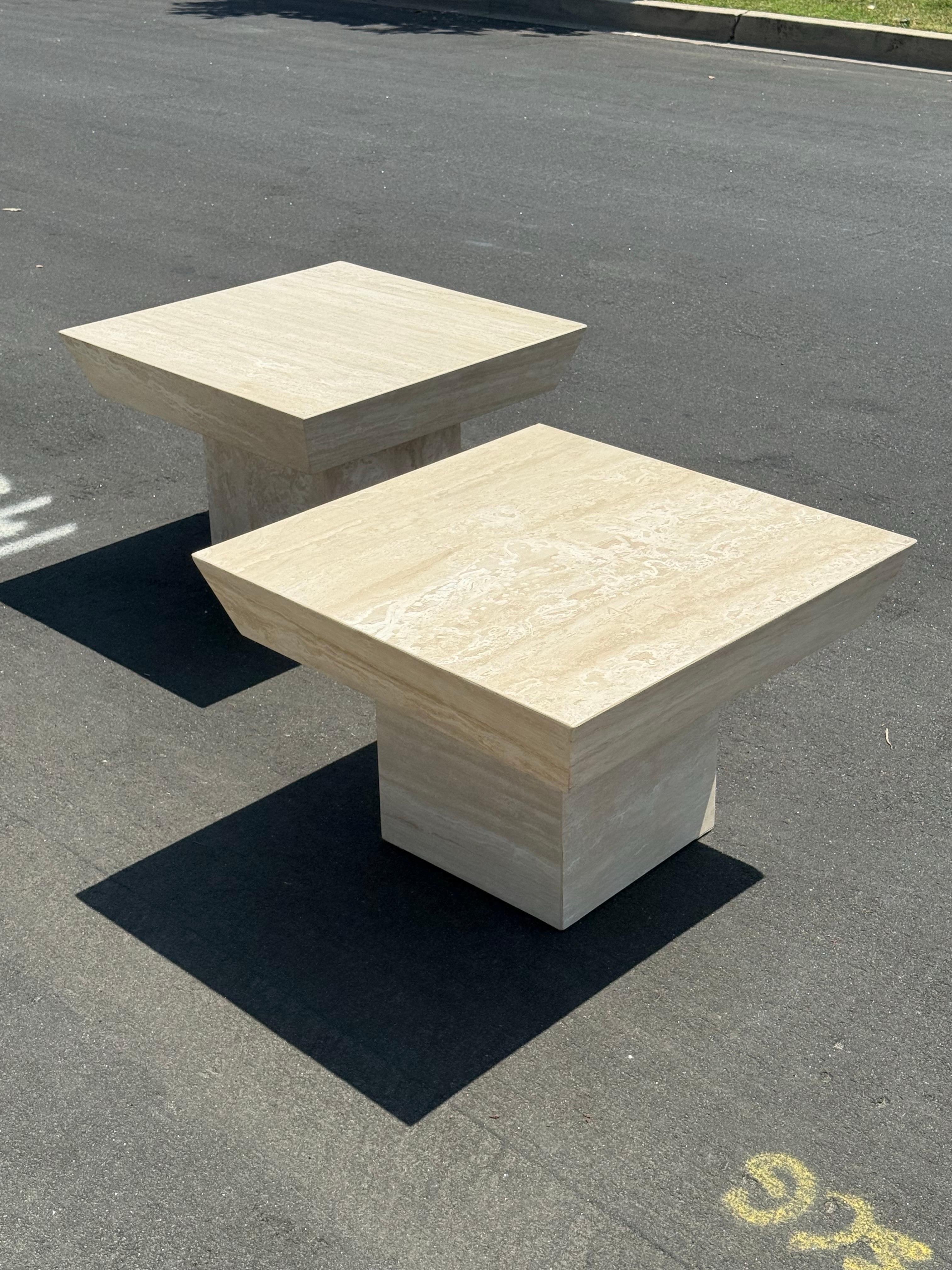 Vintage Travertine Stone Tables In Good Condition For Sale In Los Angeles, CA