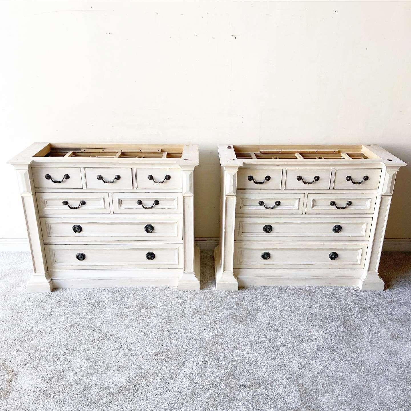 Vintage Travertine Top Chests of Drawers by Henredon- a Pair For Sale 2