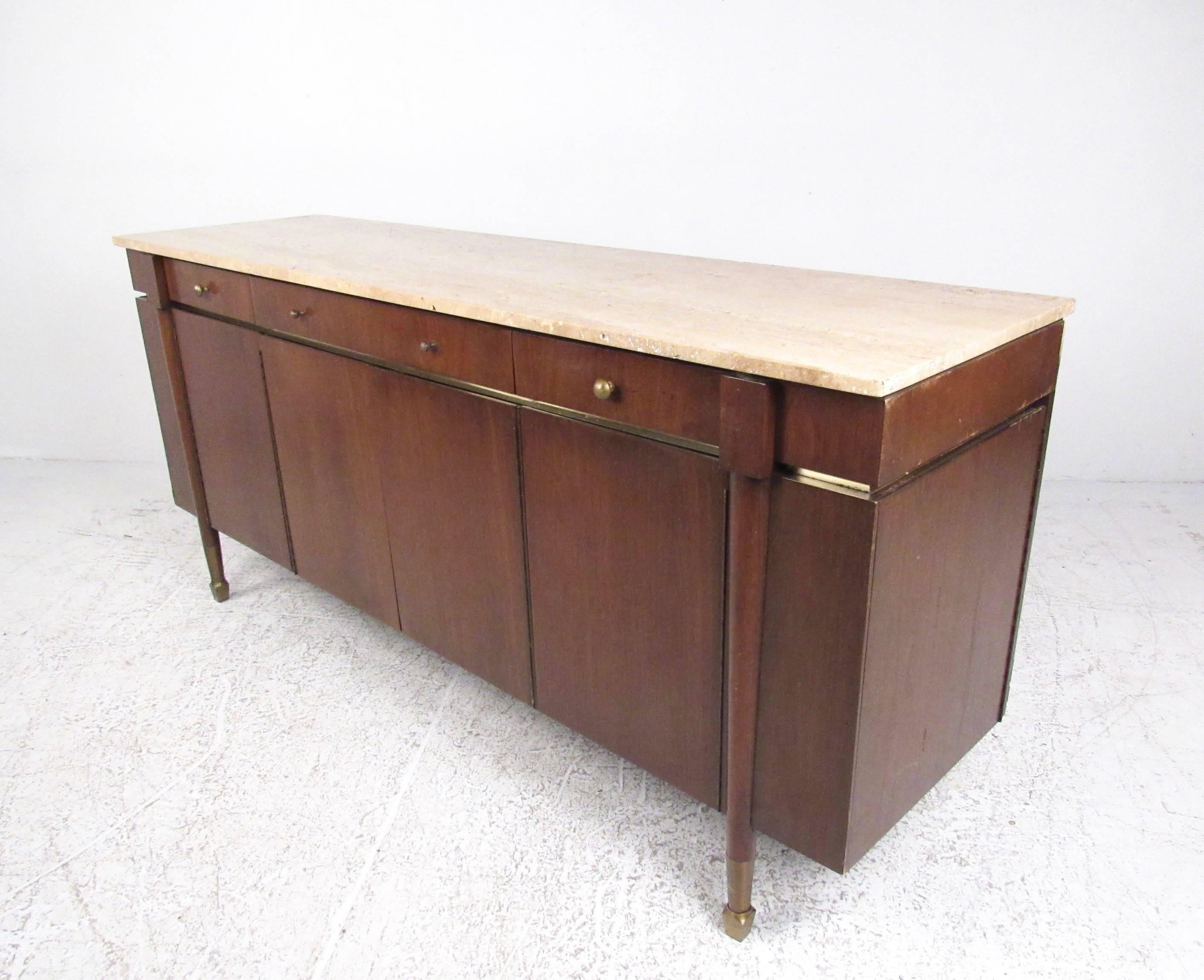 Vintage Travertine Top Sideboard by Paul McCobb In Good Condition For Sale In Brooklyn, NY