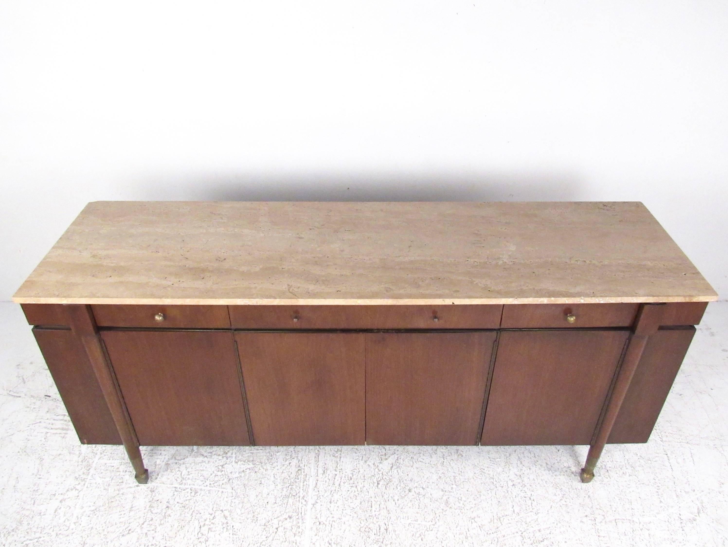 Mid-20th Century Vintage Travertine Top Sideboard by Paul McCobb For Sale