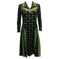Vintage Travona Schwarz und Grün Kleid