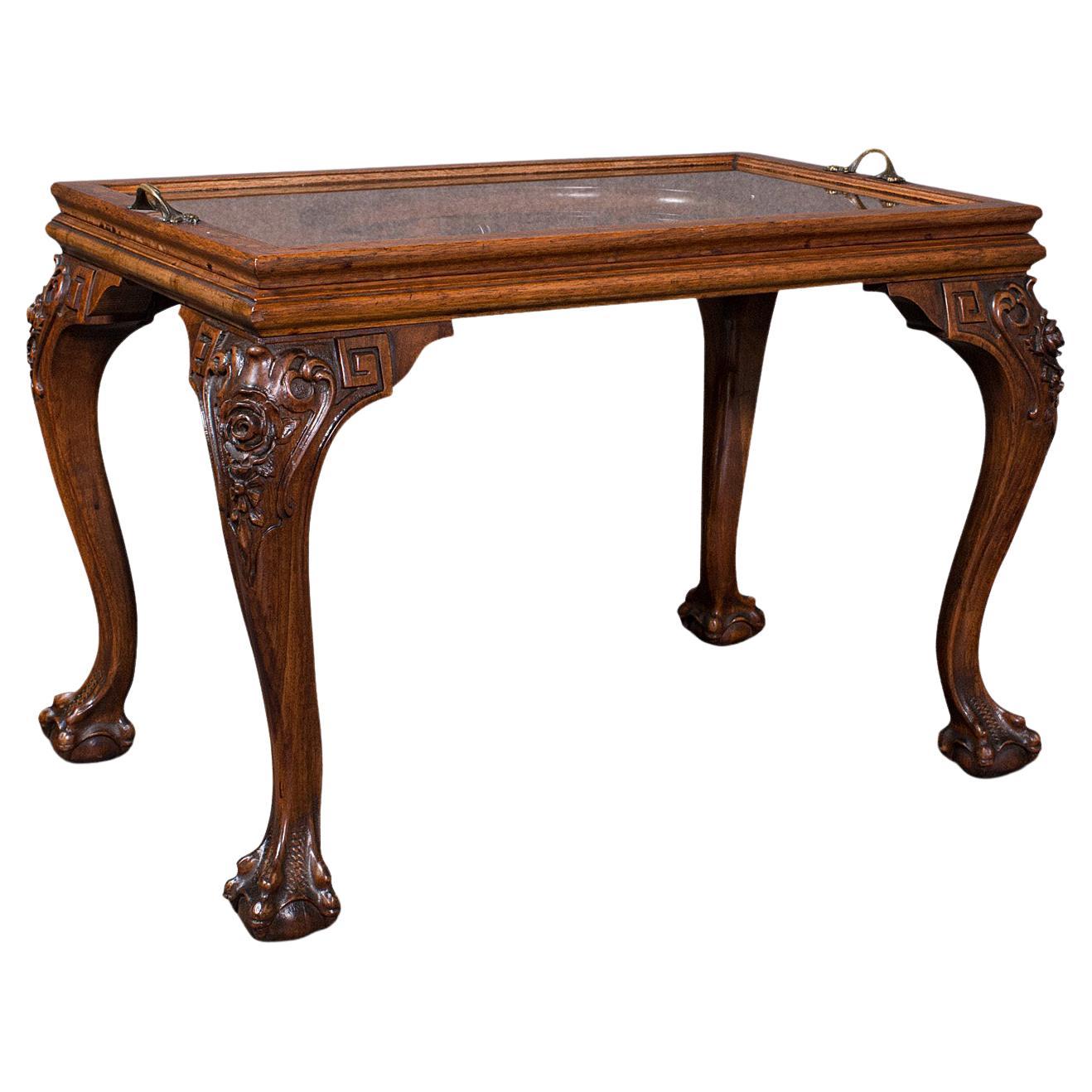 Vintage Tray Top Table, Oriental, Walnut, Decorative, Coffee, Art Deco, C.1940 For Sale