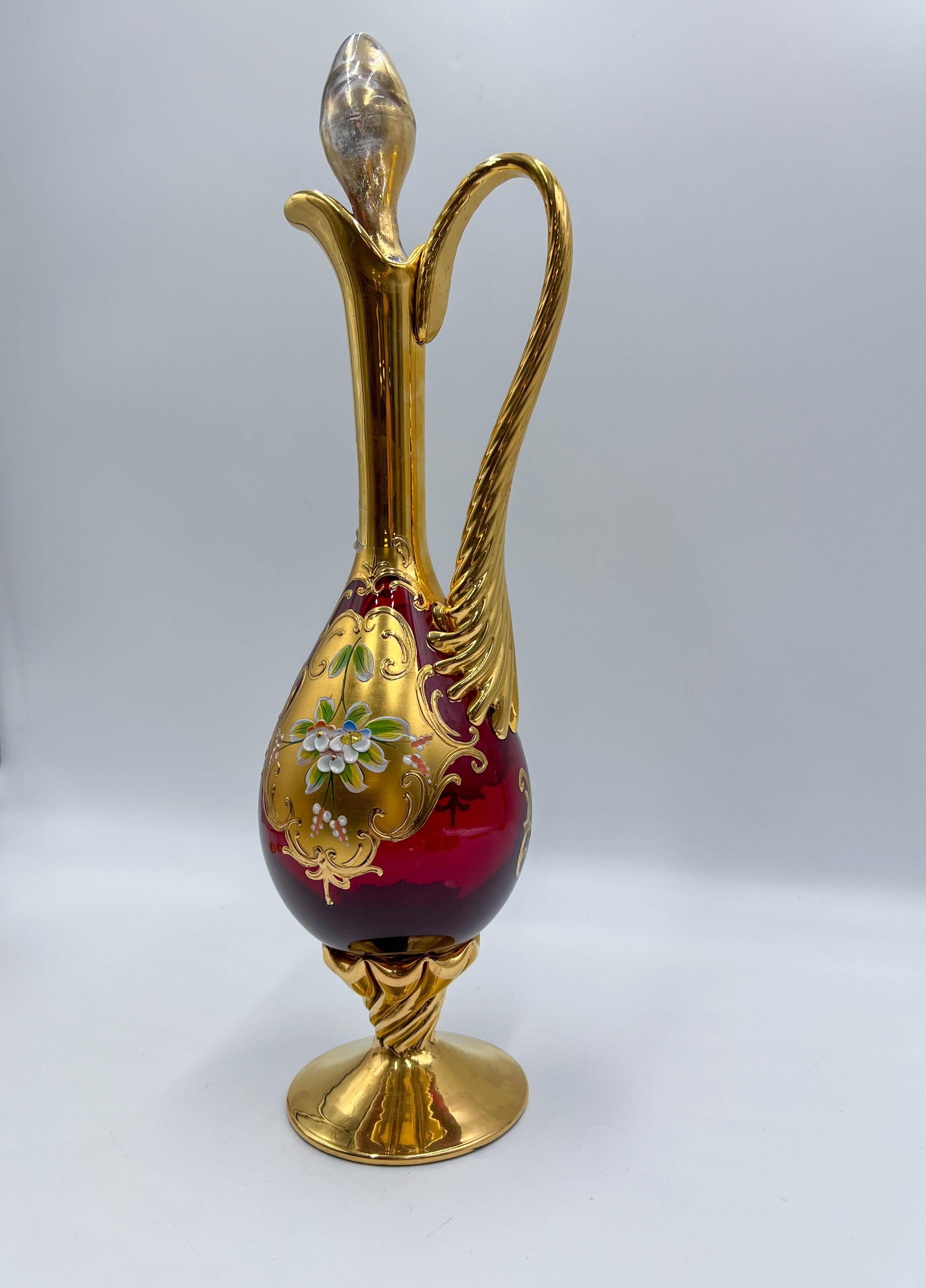 Vieux gobelets et pichet en verre de Murano vénitien rouge rubis Tre Fuochi, 8 pièces en vente 5