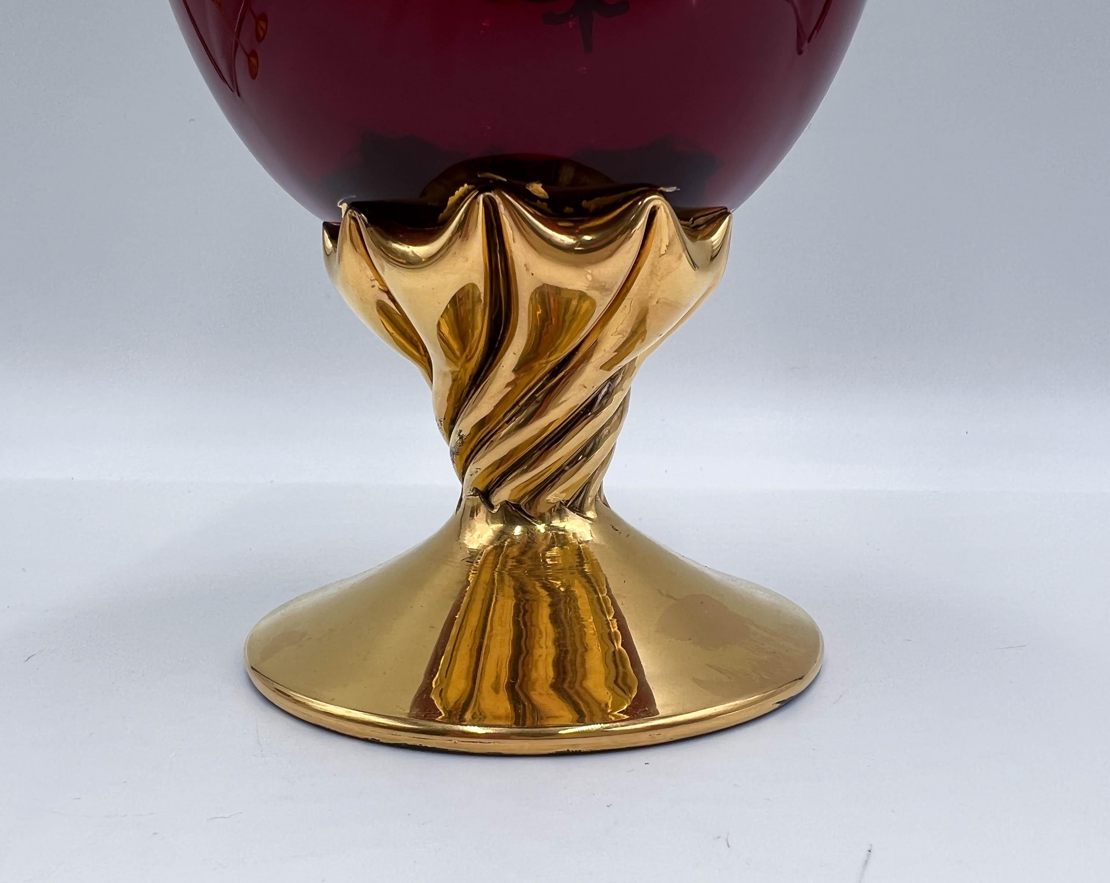 Vintage Tre Fuochi Venetian Murano Glass Ruby Red Goblets and Pitcher, 8 Pc Set For Sale 5