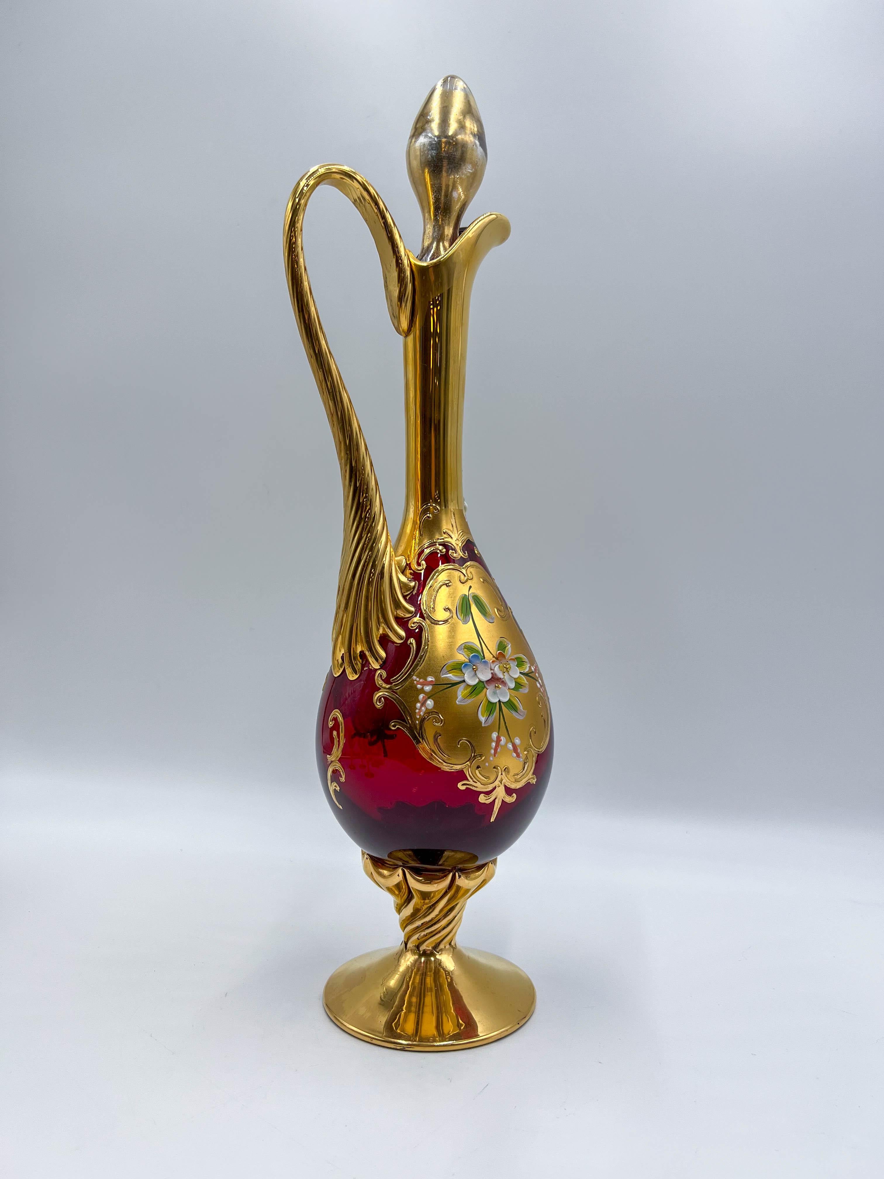 Vieux gobelets et pichet en verre de Murano vénitien rouge rubis Tre Fuochi, 8 pièces en vente 9