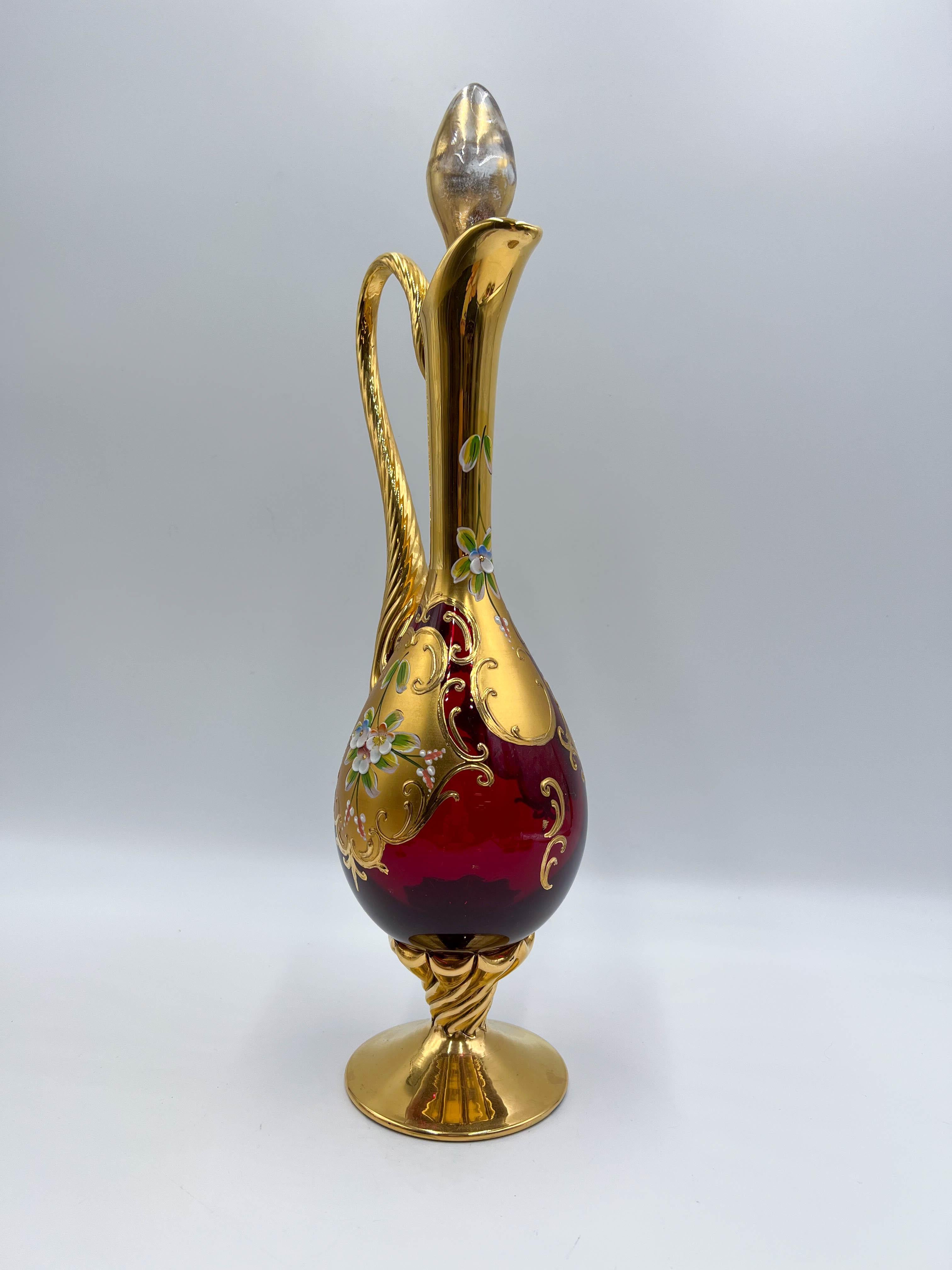 Vieux gobelets et pichet en verre de Murano vénitien rouge rubis Tre Fuochi, 8 pièces en vente 10
