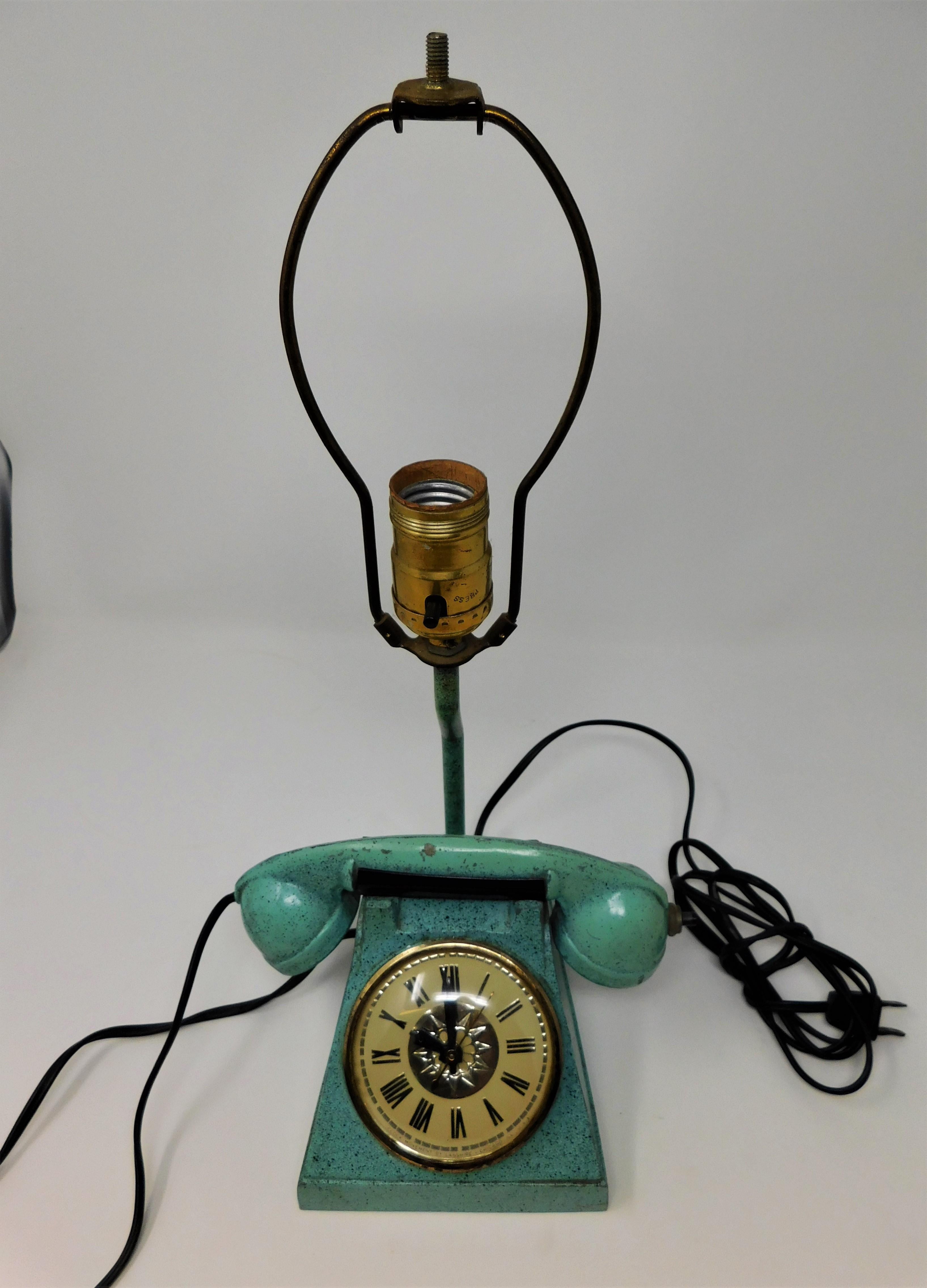 Vintage Trea Boye Kitsch Lighter Telephone Clock Teal Lamp Venetian Blind Shade 2
