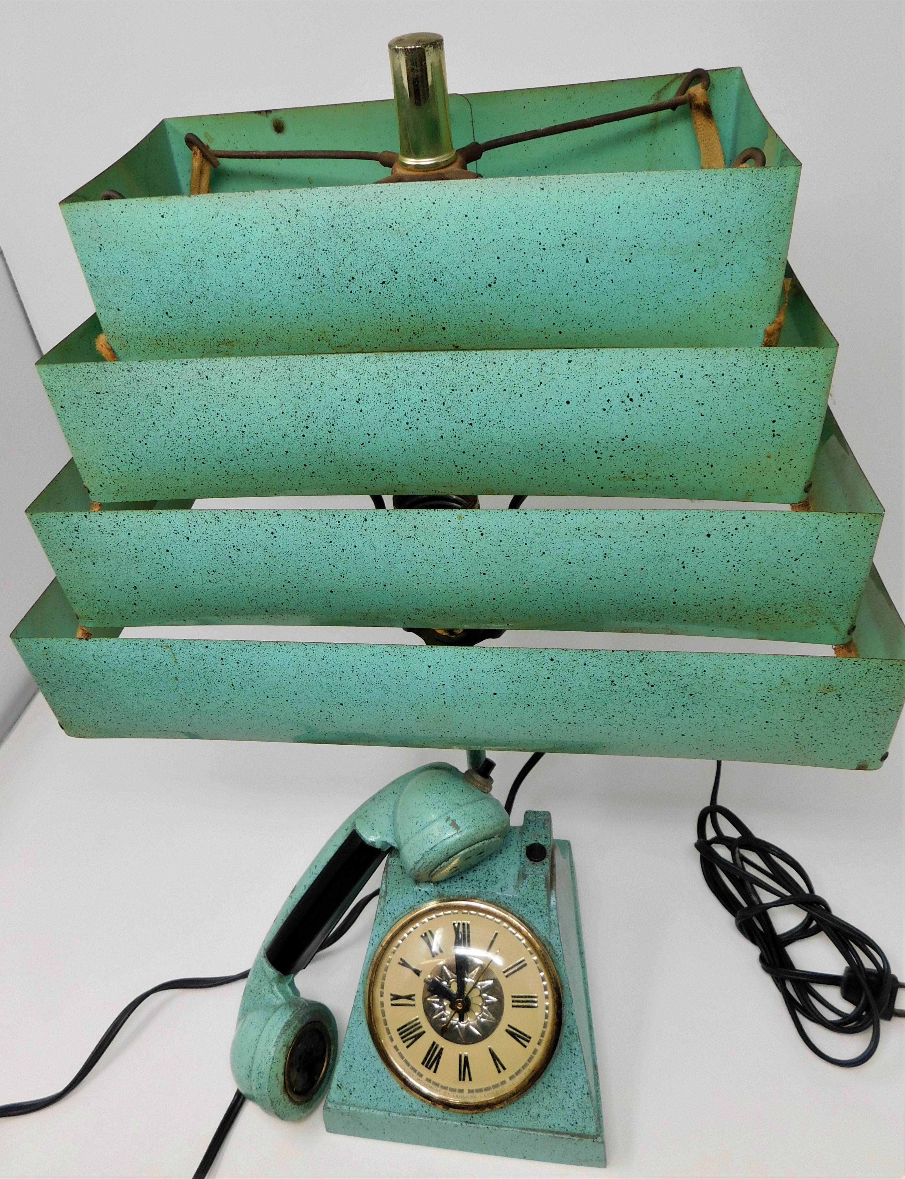 Metal Vintage Trea Boye Kitsch Lighter Telephone Clock Teal Lamp Venetian Blind Shade