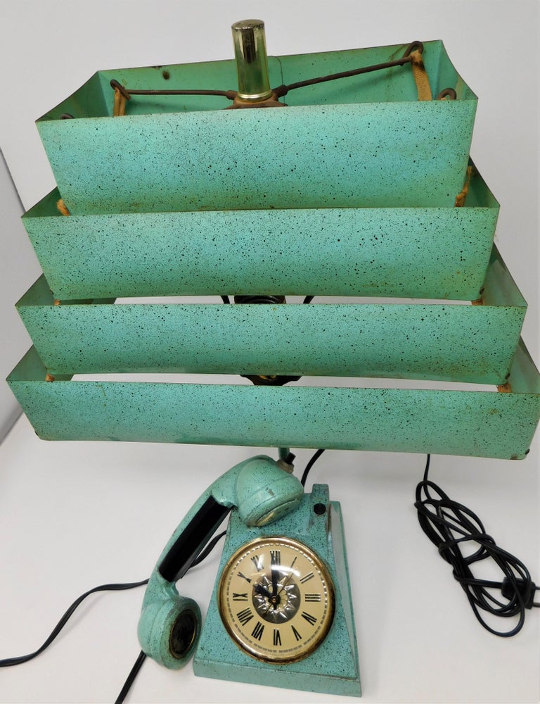 Vintage Trea Boye Kitsch Lighter Telephone Clock Lamp Teal Lamp